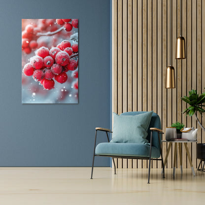 WINTER'S CRIMSON TREASURES Cuadro en lienzo vertical