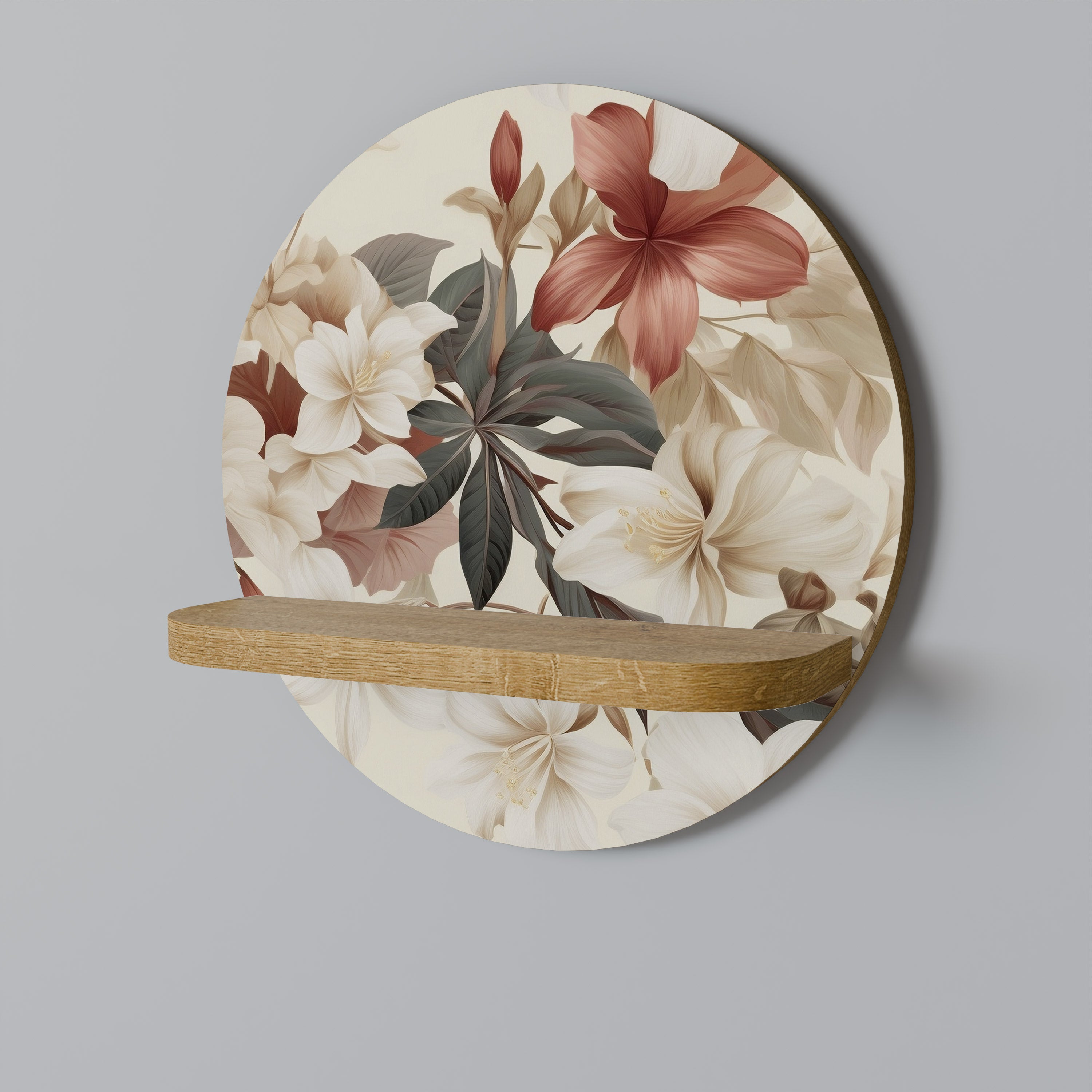 PETAL POETRY Estantería de arte redonda con efecto roble