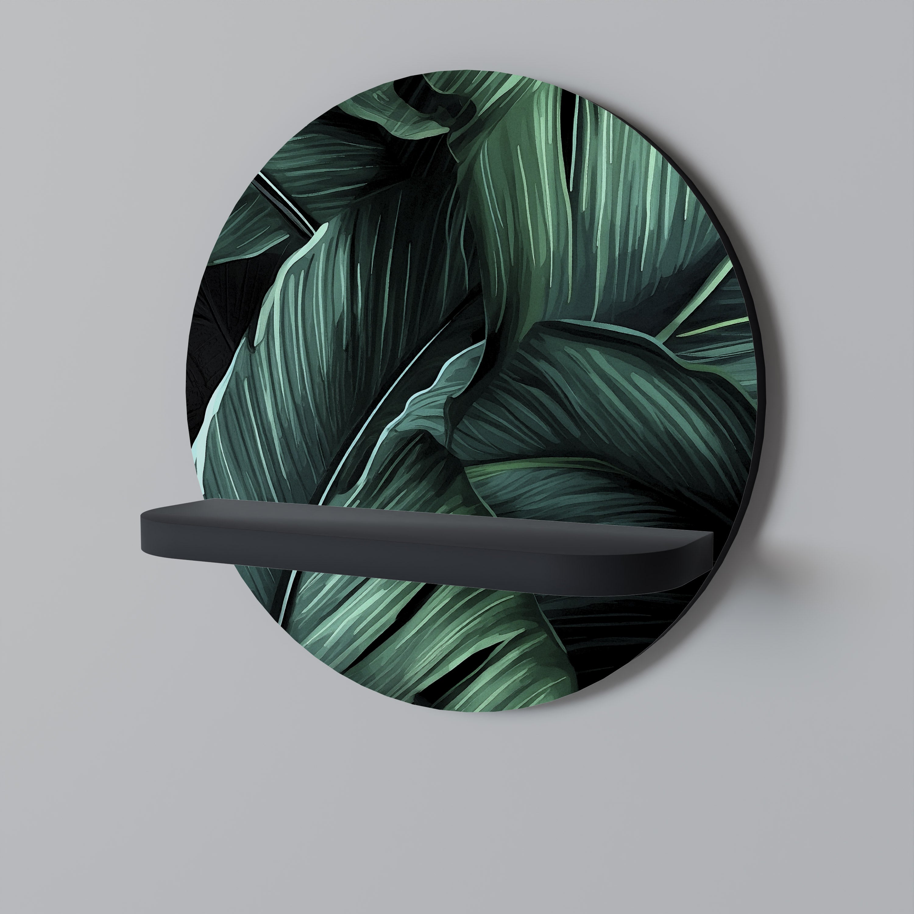 Estantería de arte redonda LEAFY ELEGANCE con acabado negro