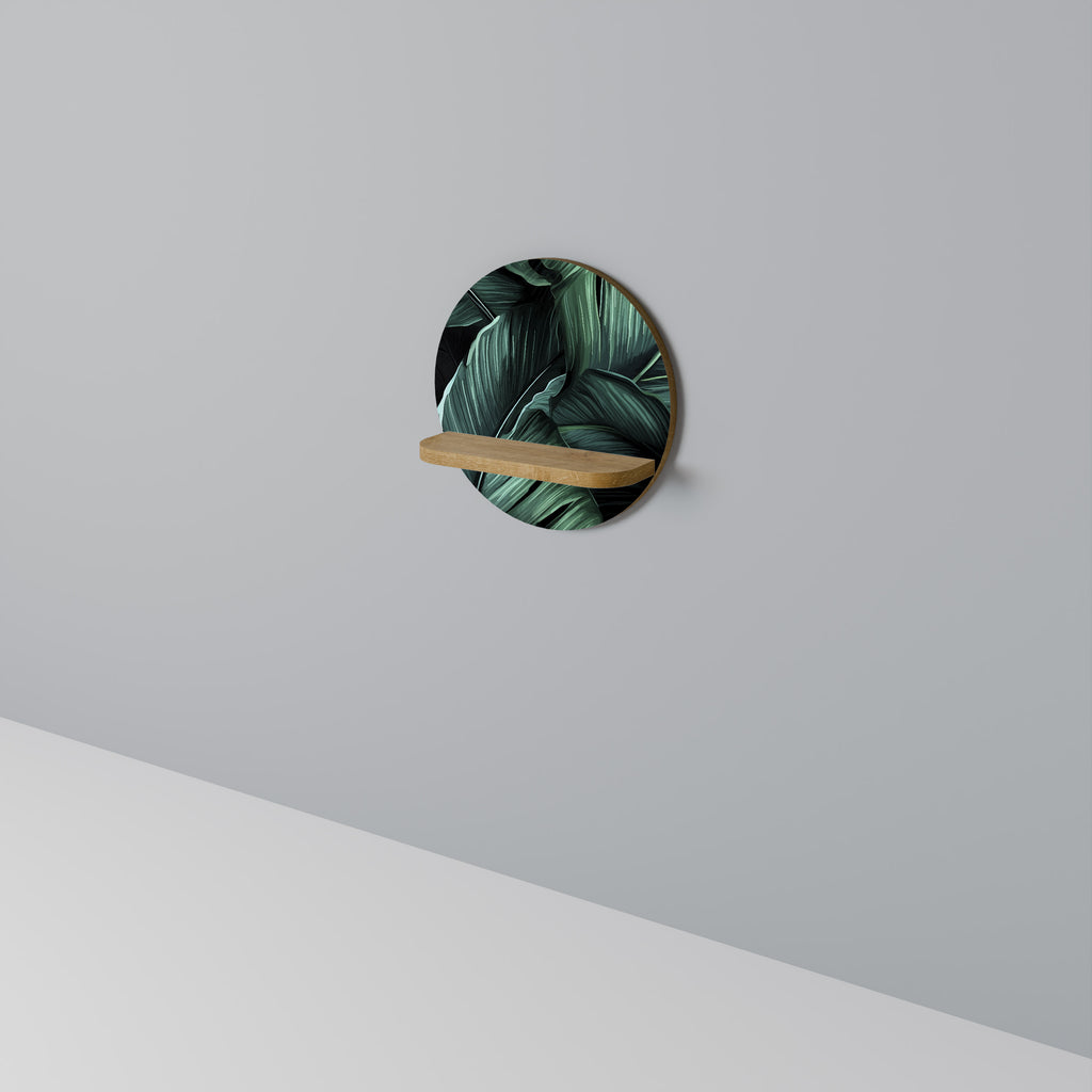 Estantería de arte redonda Leafy Elegance con efecto roble