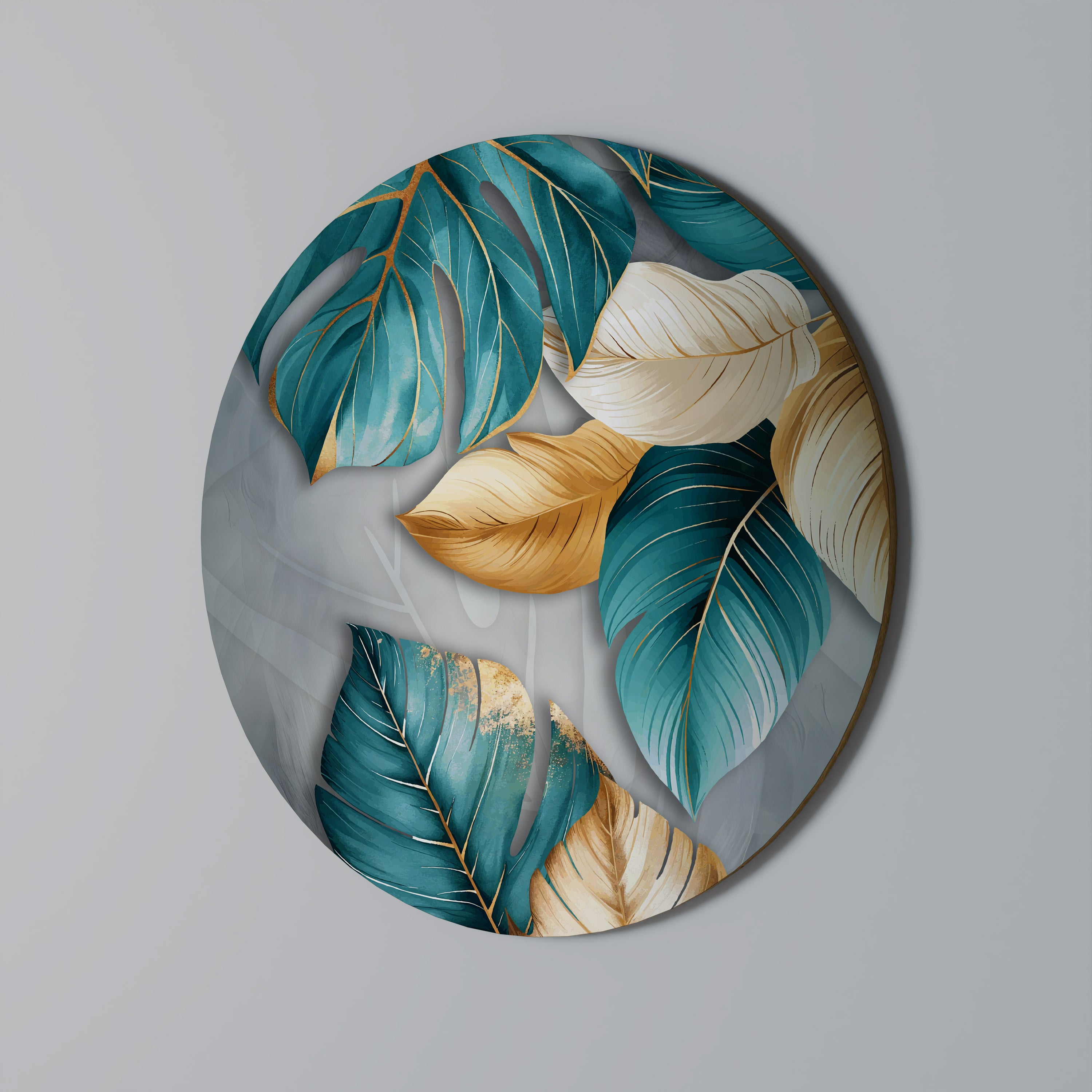 ELEGANCE IN LEAVES Round Wall Art