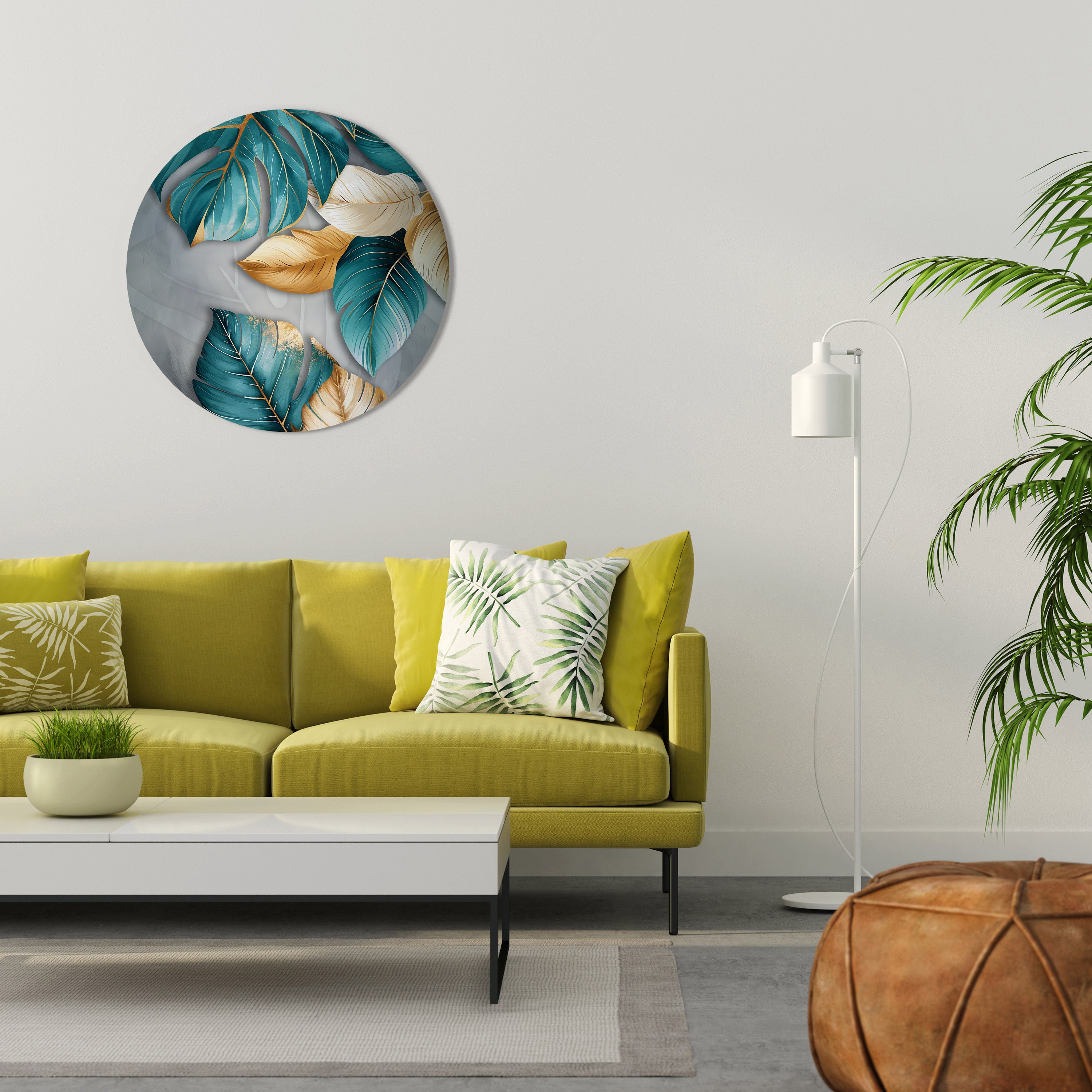 ELEGANCE IN LEAVES Round Wall Art