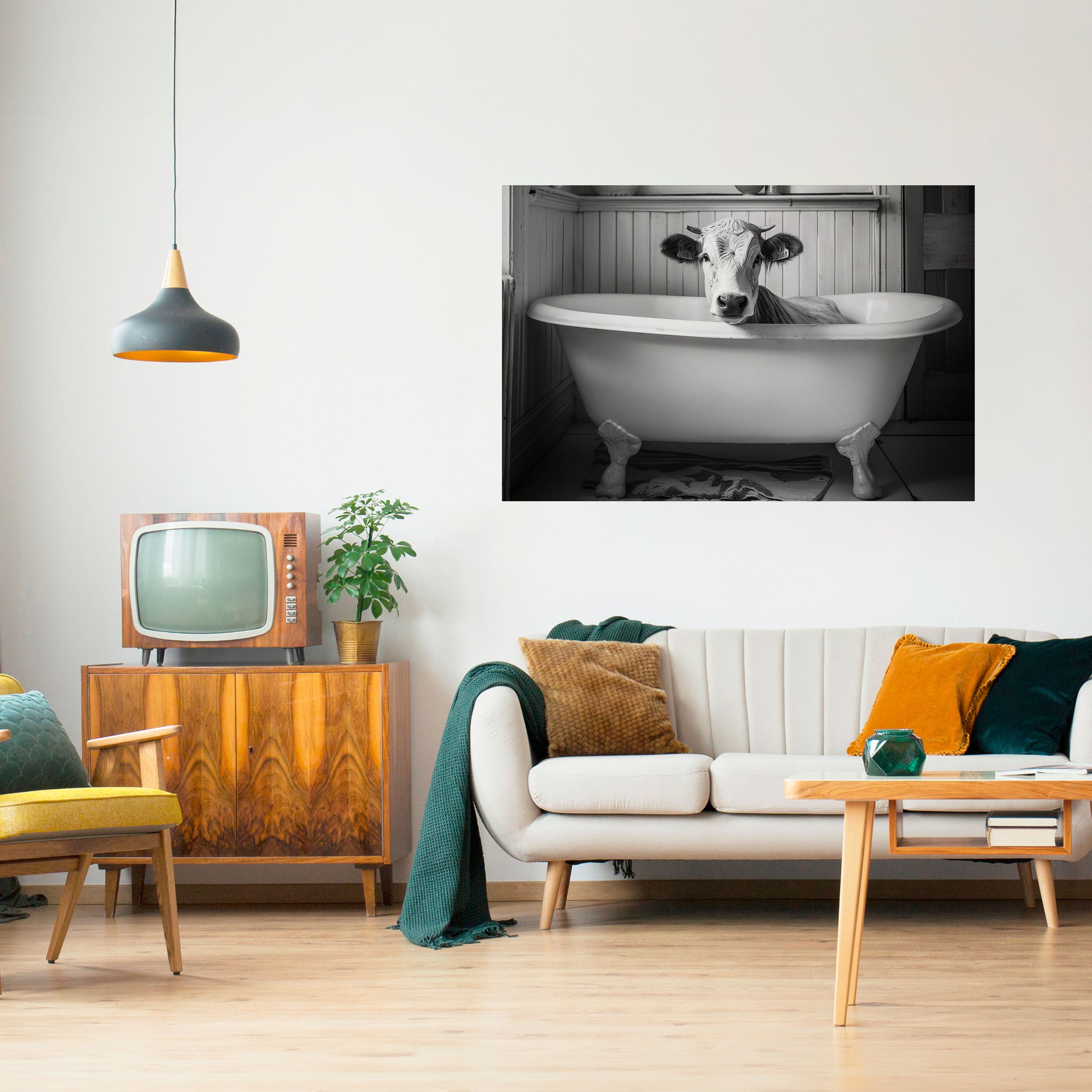 Póster horizontal autoadhesivo "VACA EN RELAJACIÓN"