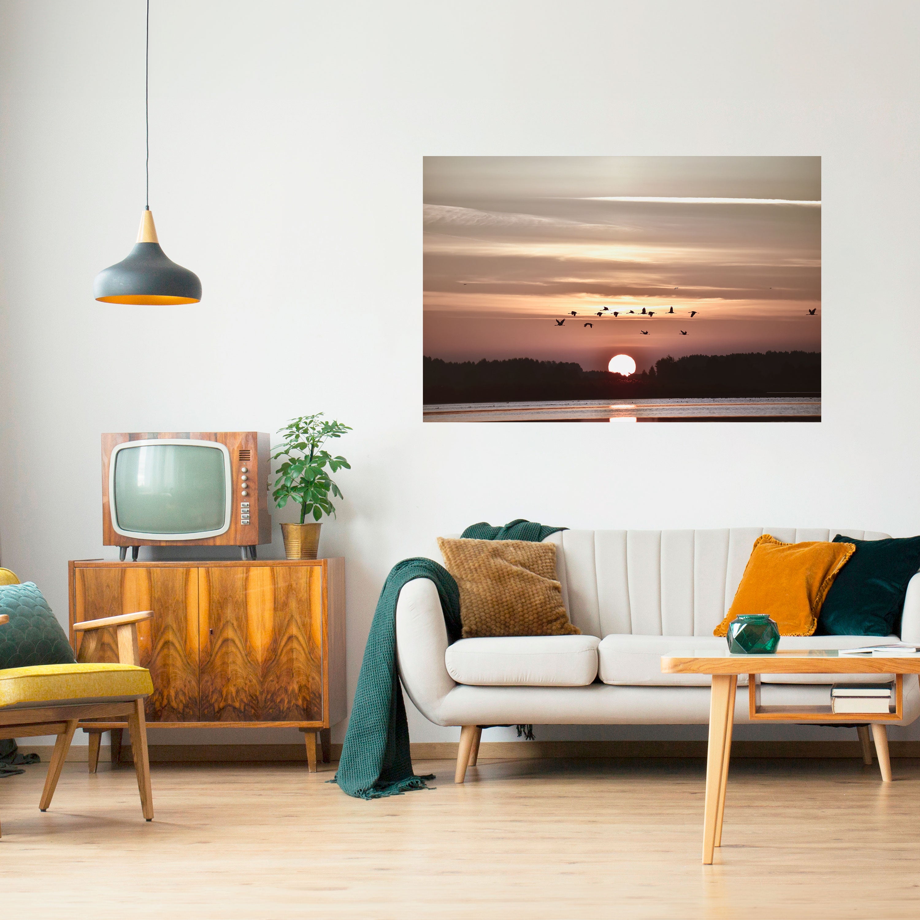 Póster horizontal autoadhesivo SINFONÍA DE VUELO AL ATARDECER