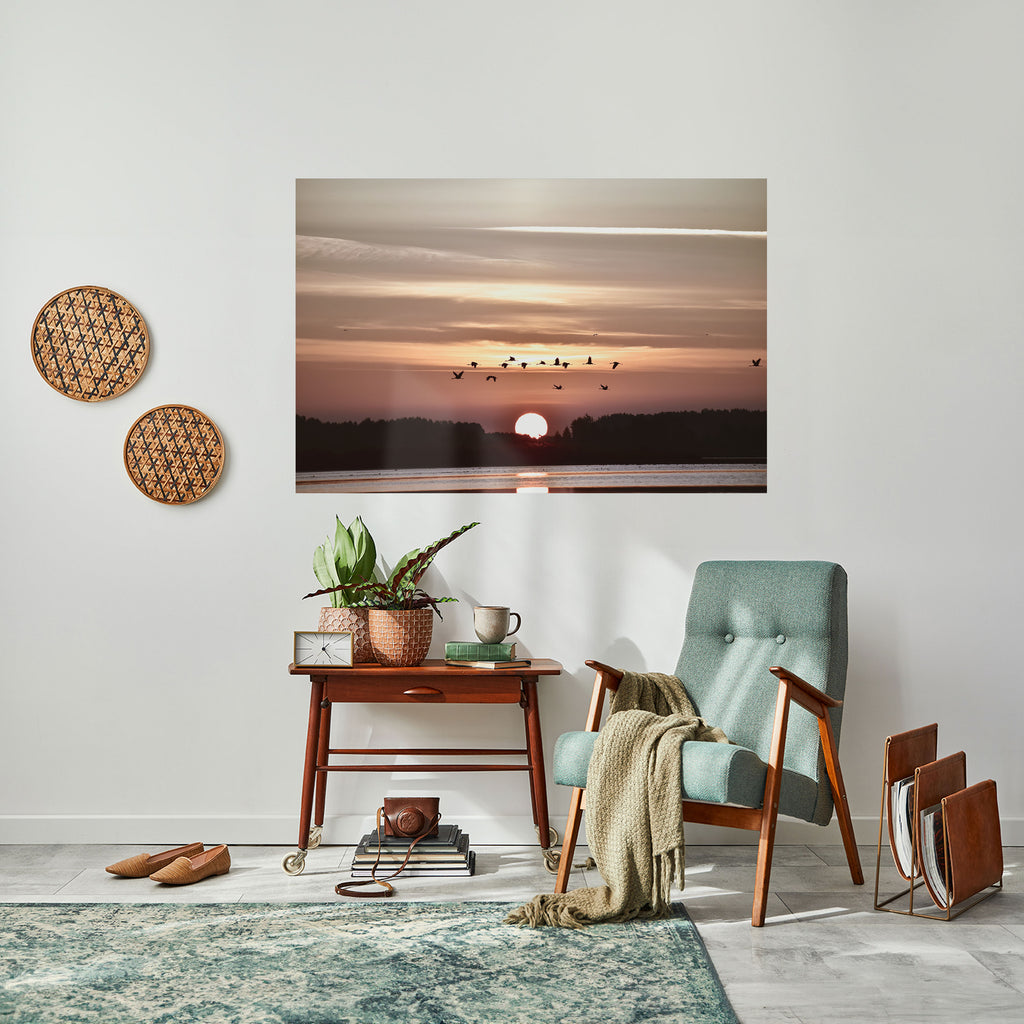 Póster horizontal autoadhesivo SINFONÍA DE VUELO AL ATARDECER