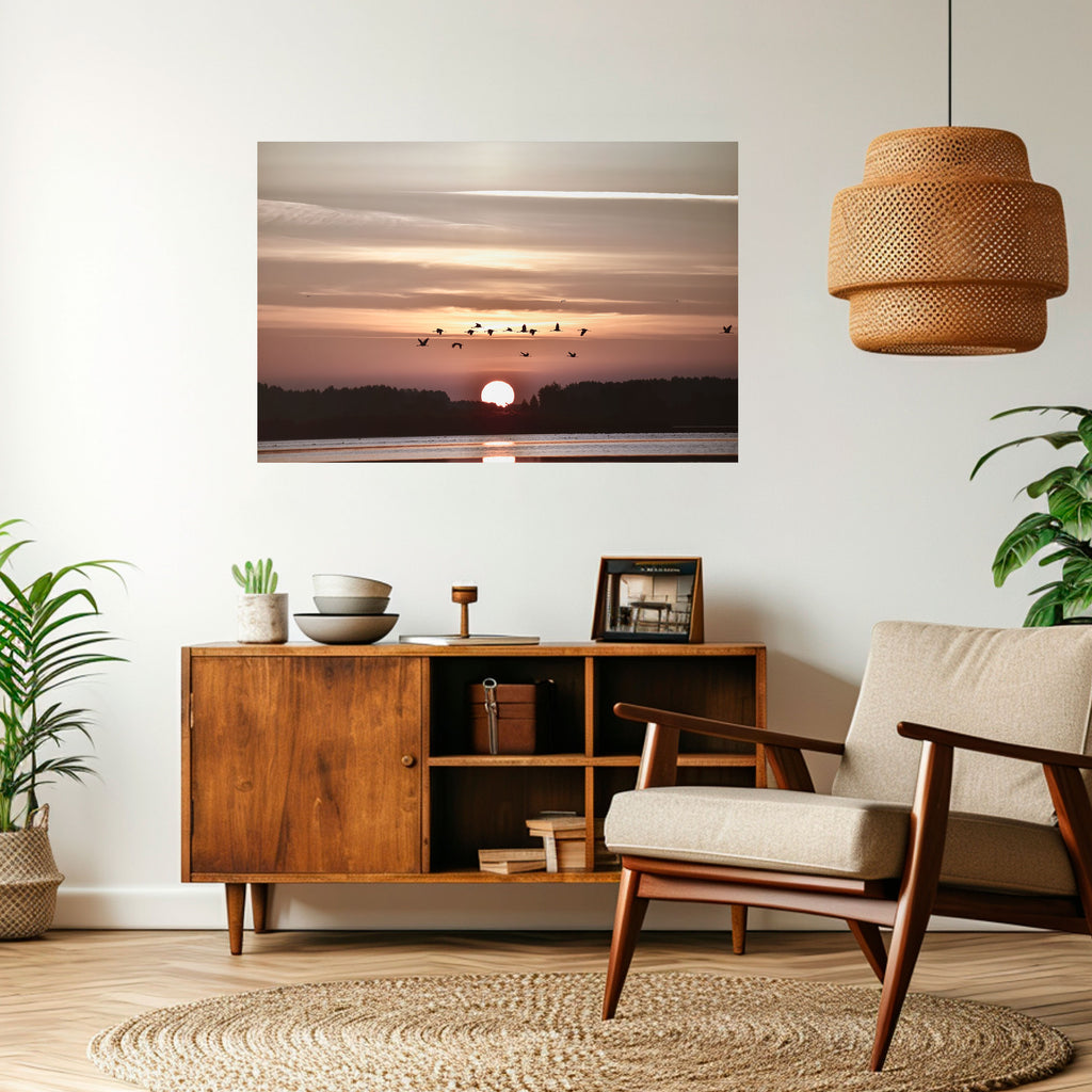 Póster horizontal autoadhesivo SINFONÍA DE VUELO AL ATARDECER