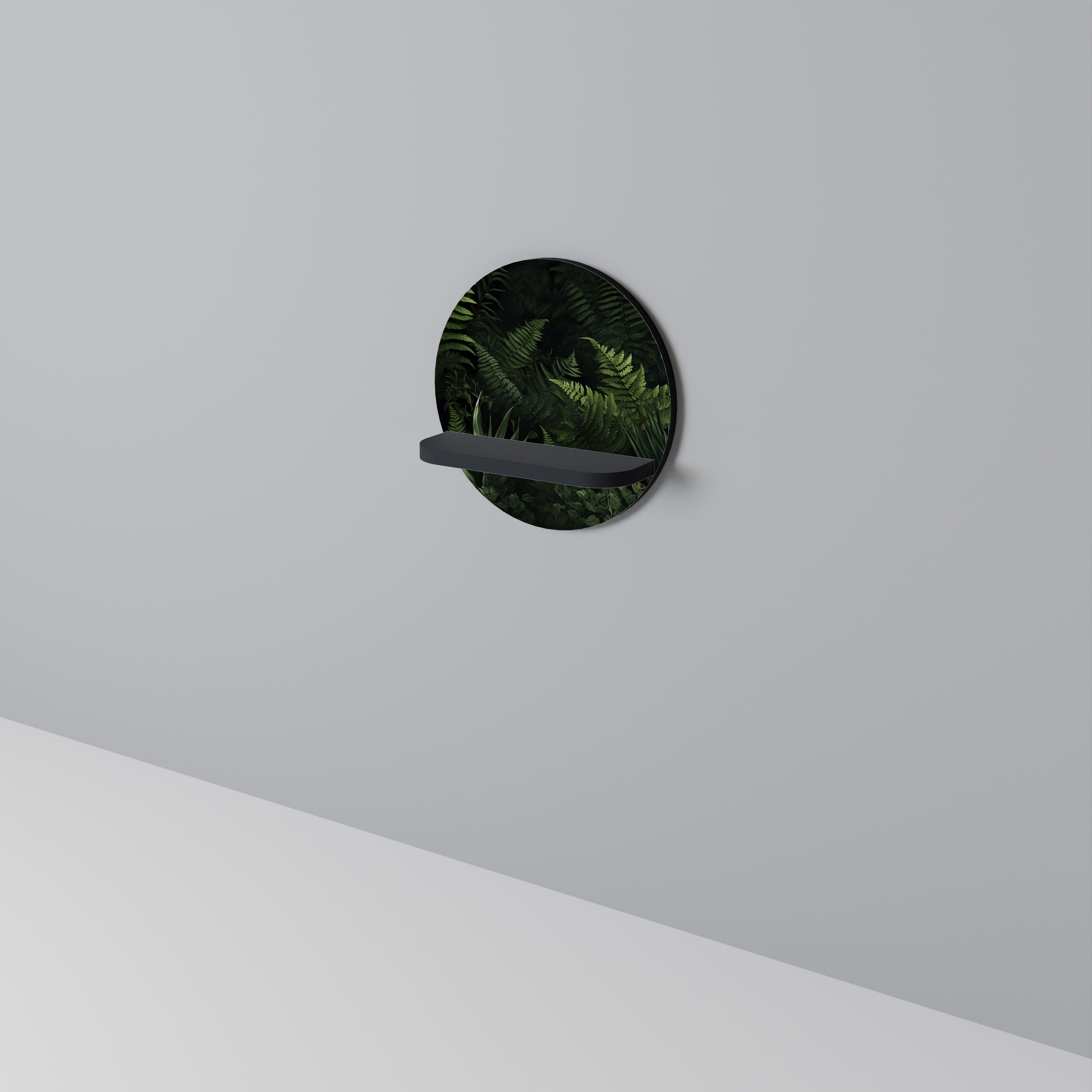 FERN SECRETS Round Art Shelf In Black Finish