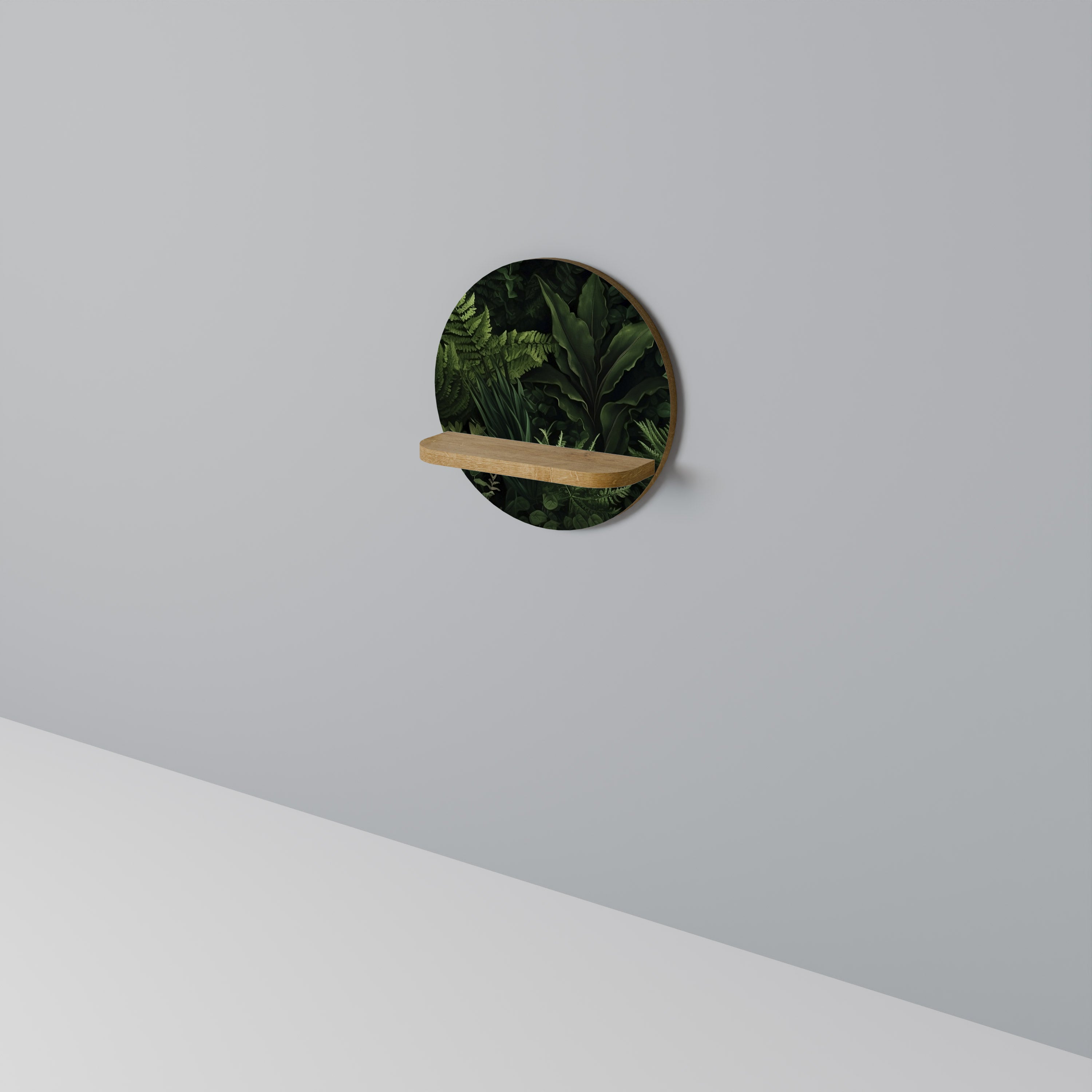 Estantería de arte redonda FOREST WHISPERS con efecto roble