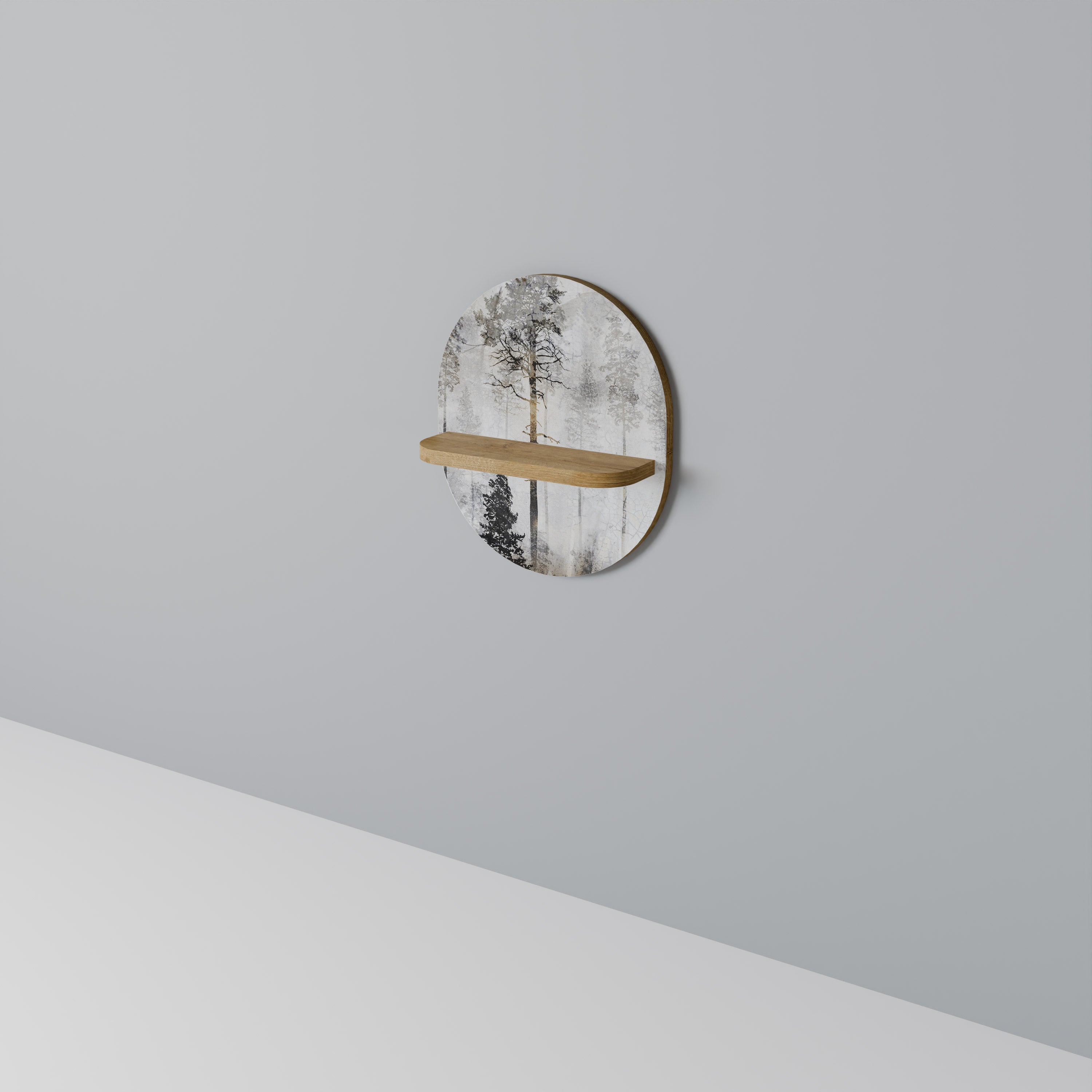 Estantería de arte ovalada FADE IN THE TREES con efecto roble