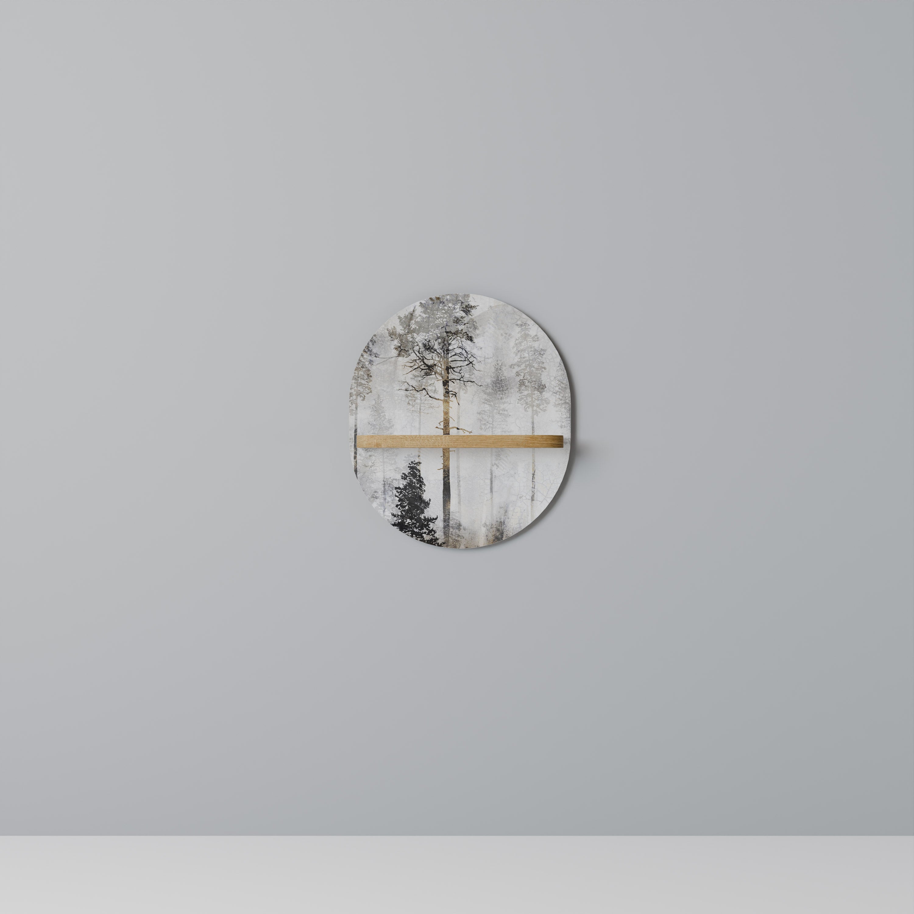 Estantería de arte ovalada FADE IN THE TREES con efecto roble