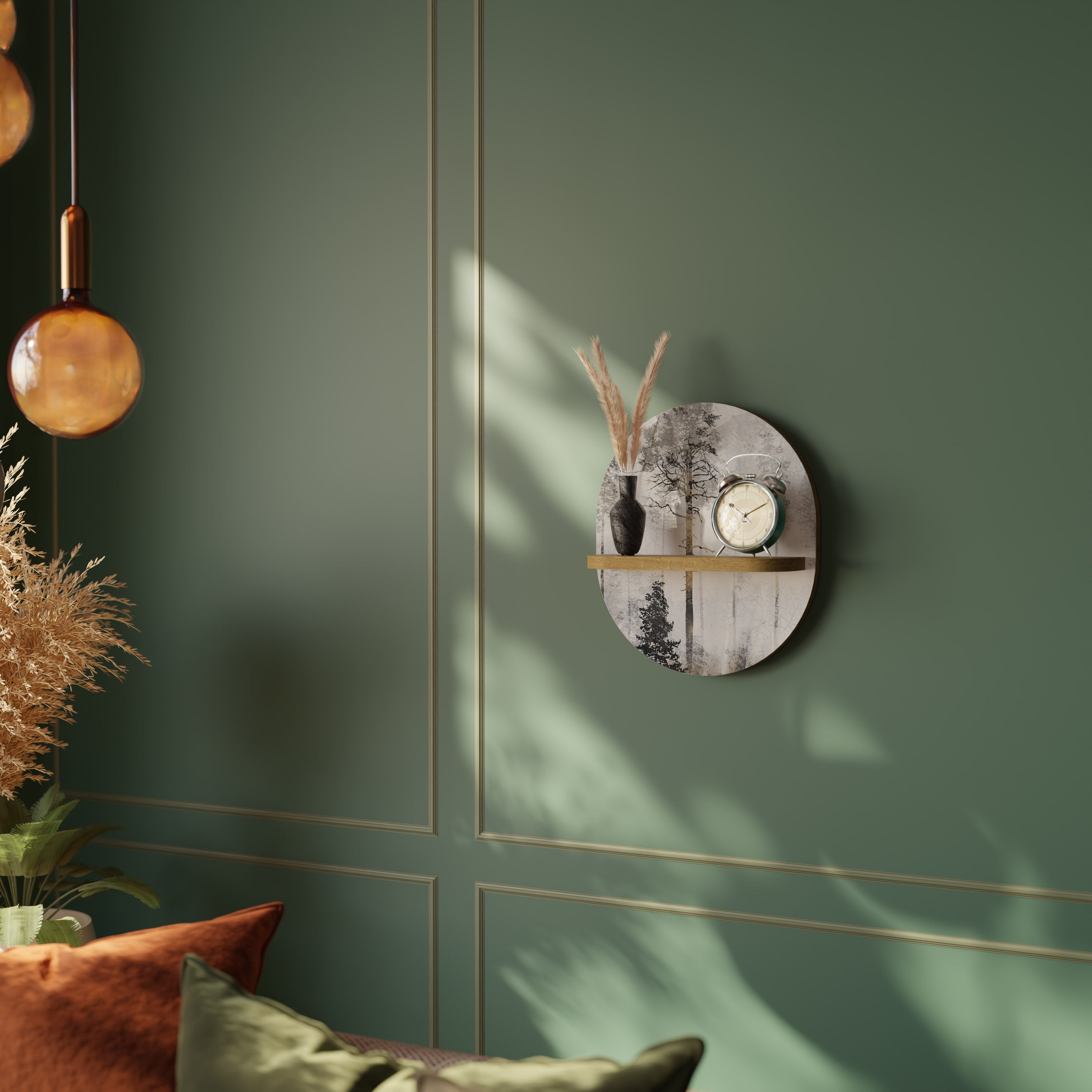 Estantería de arte ovalada FADE IN THE TREES con efecto roble