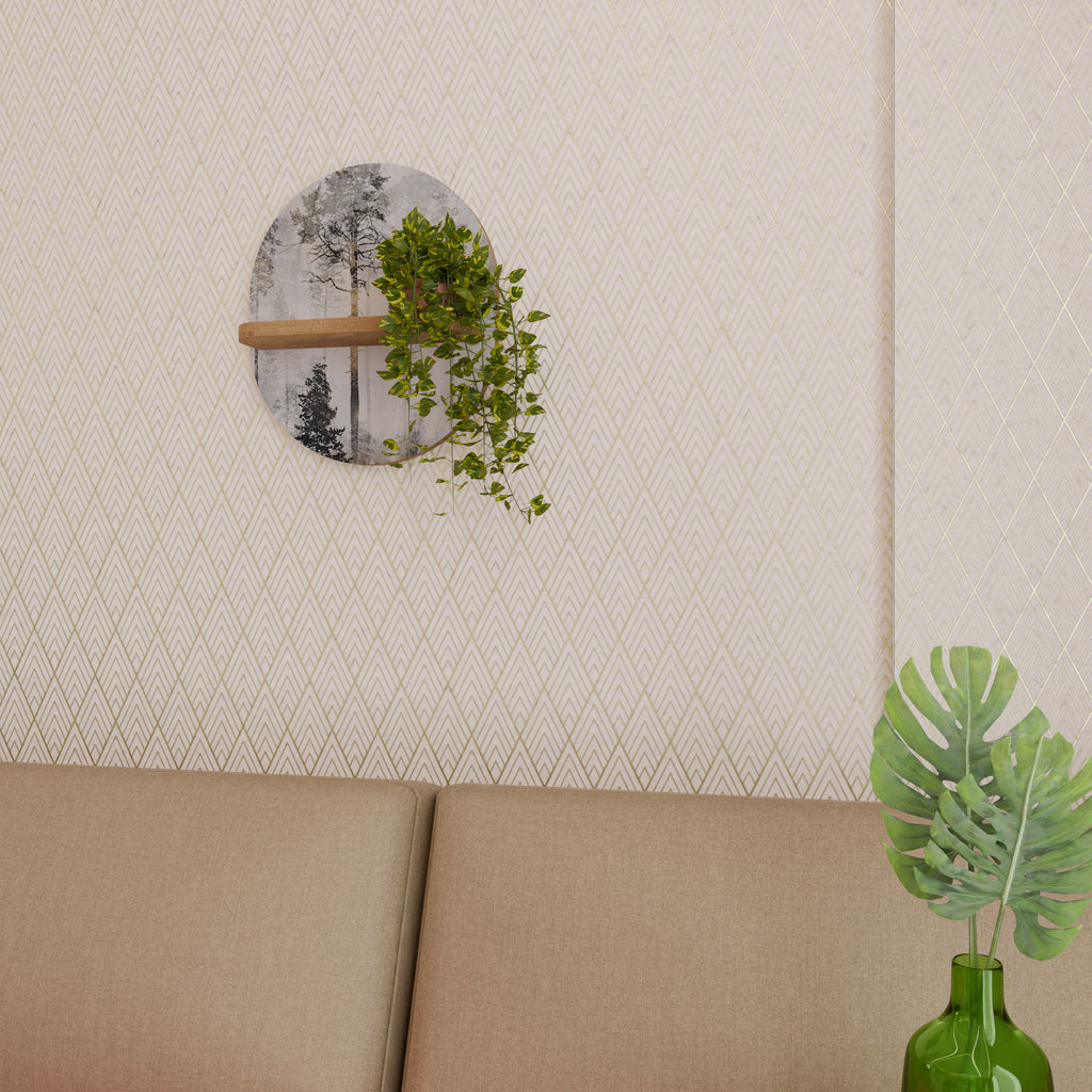 Estantería de arte ovalada FADE IN THE TREES con efecto roble