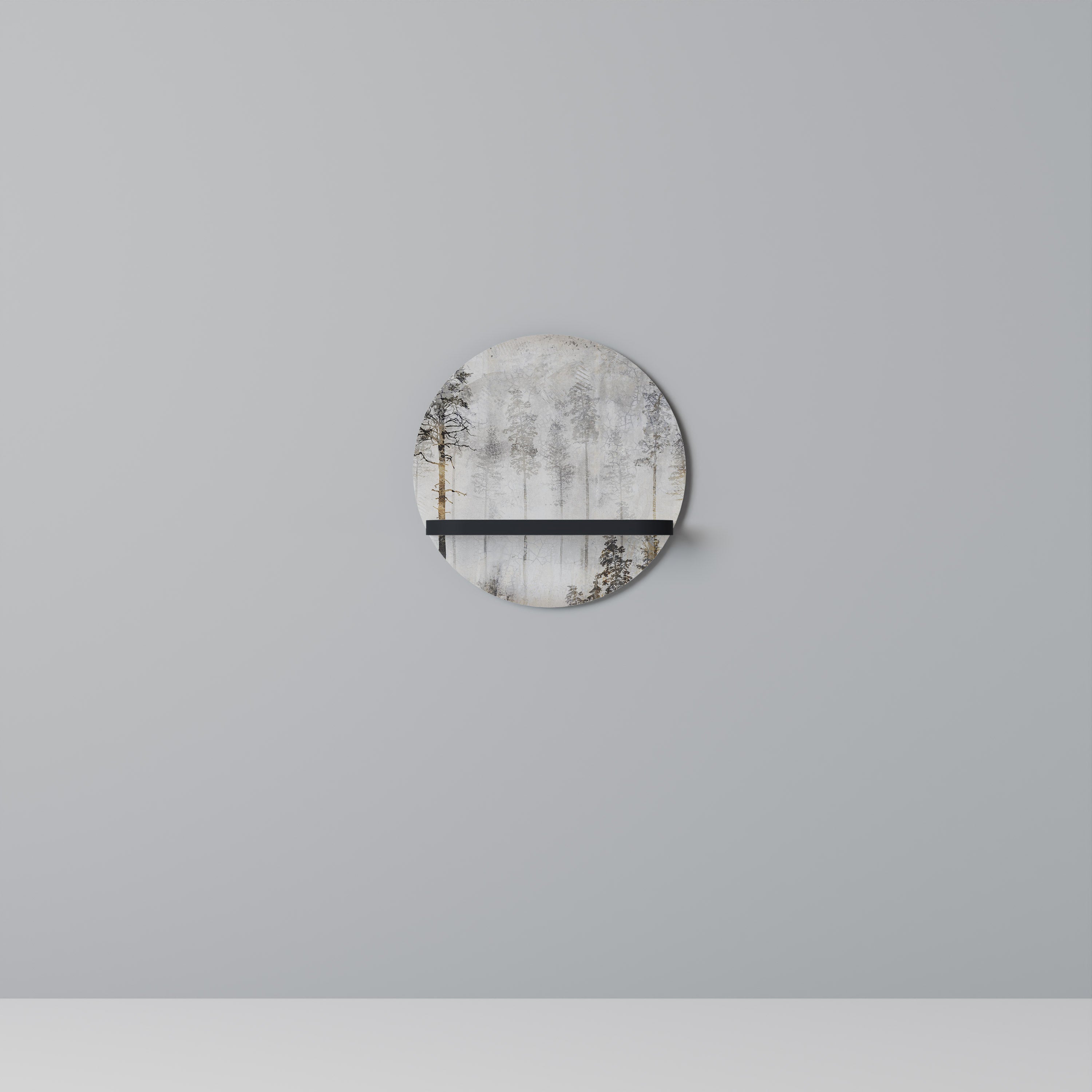 FADE IN THE TREES Round Art Shelf In Black Finish
