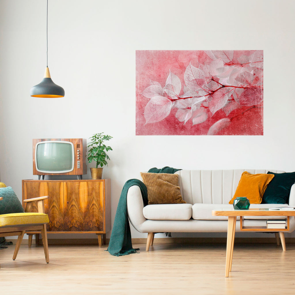 Póster horizontal autoadhesivo con resplandor de pétalos etéreos