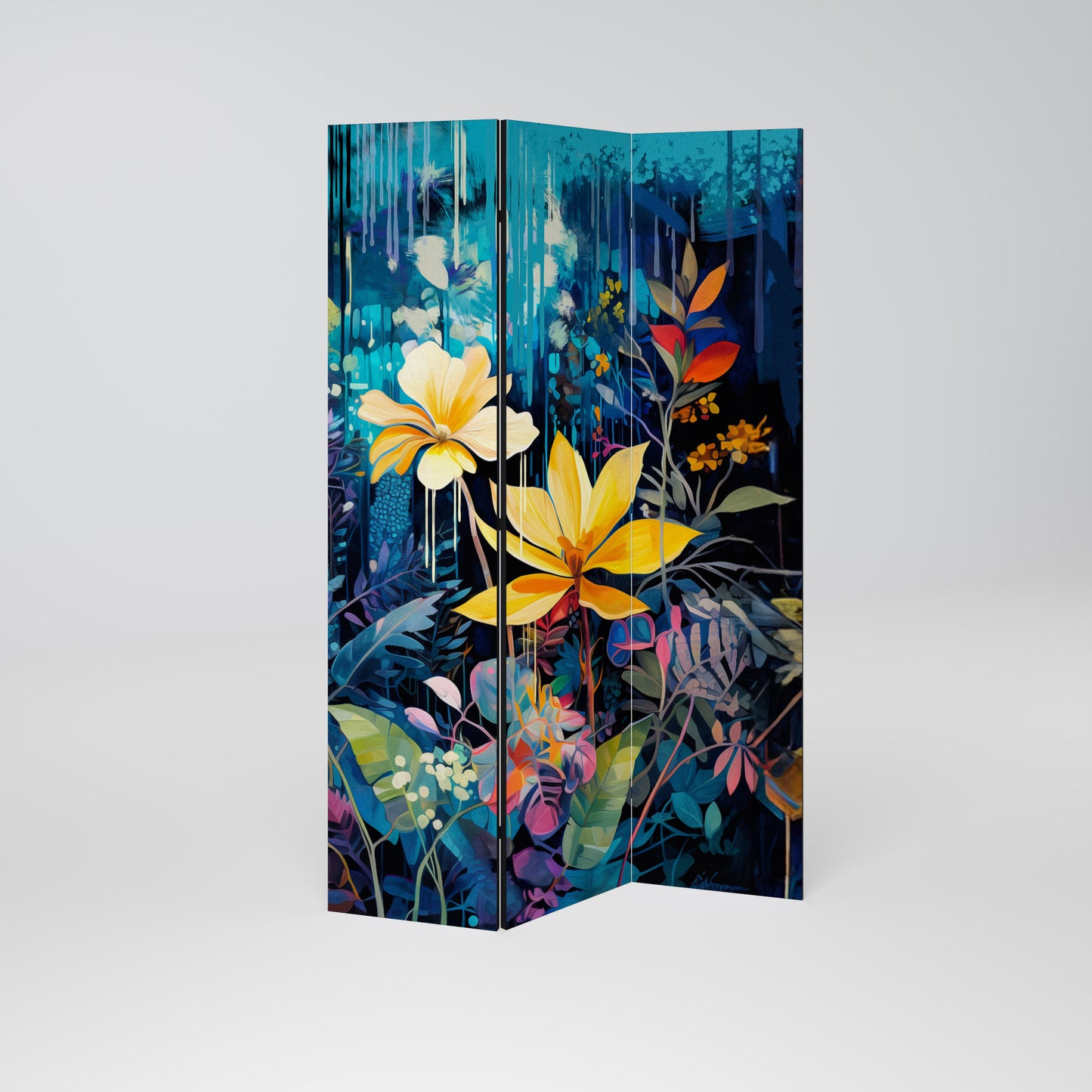 MIDNIGHT BLOSSOM Biombo de 3 paneles