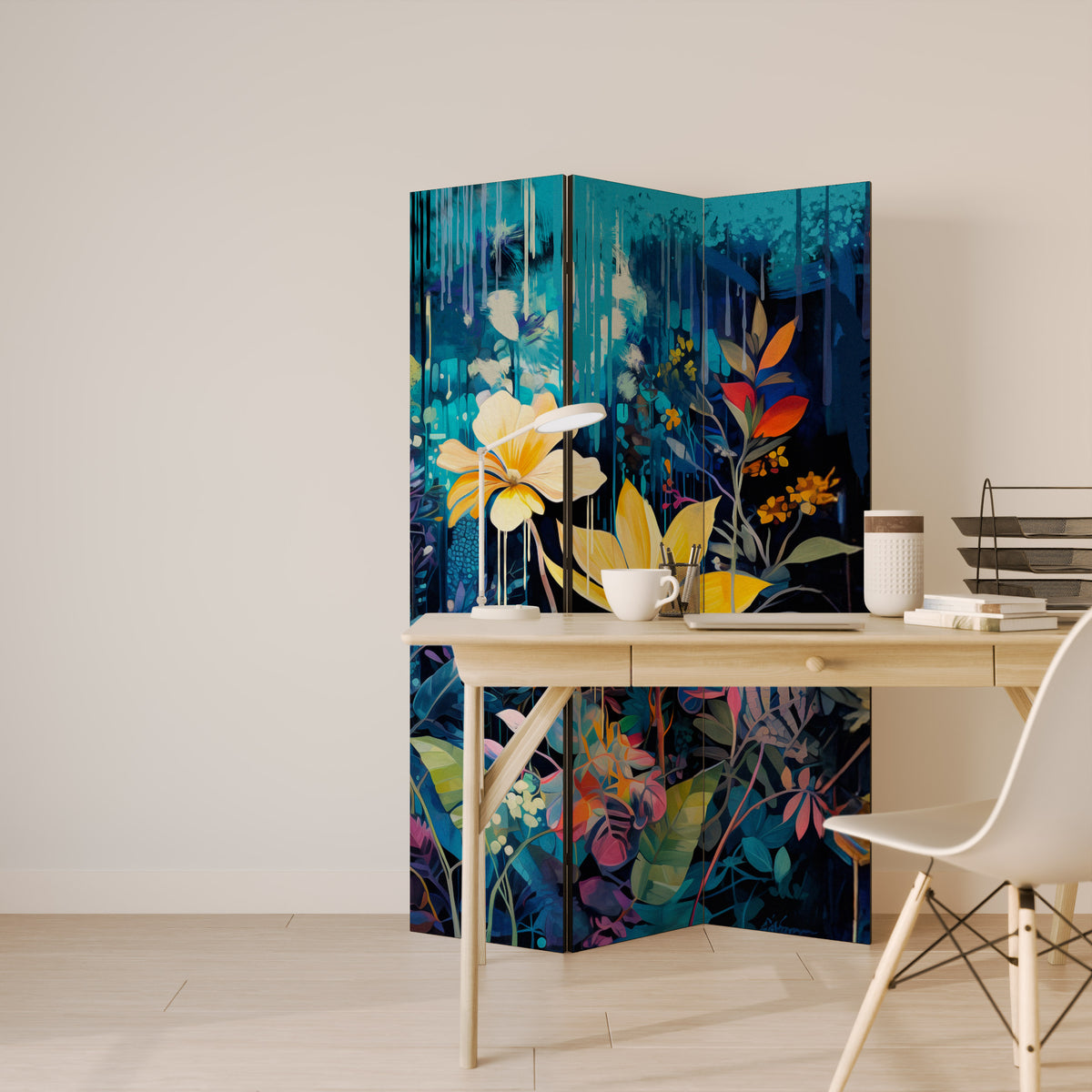 MIDNIGHT BLOSSOM Biombo de 3 paneles