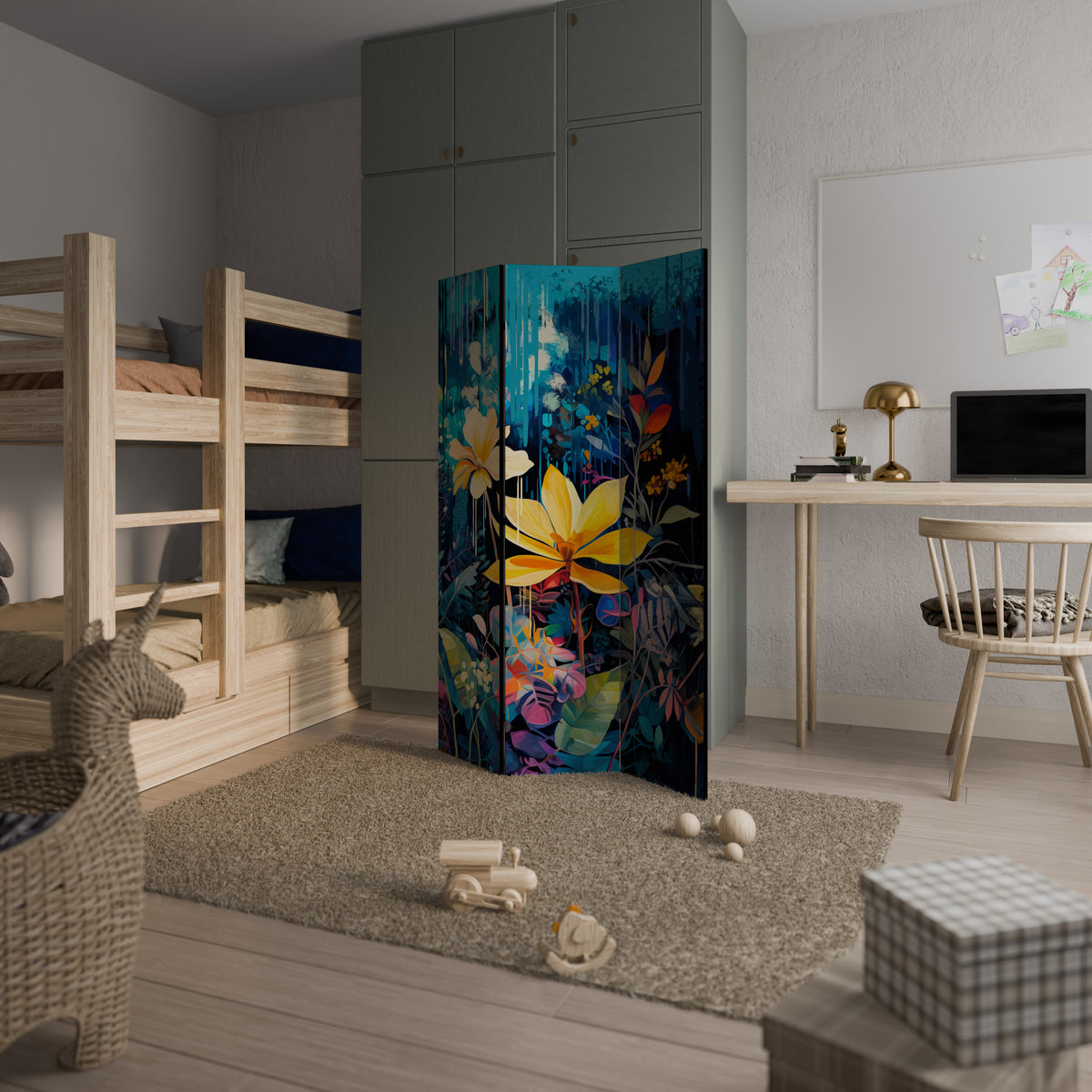 MIDNIGHT BLOSSOM Biombo de 3 paneles