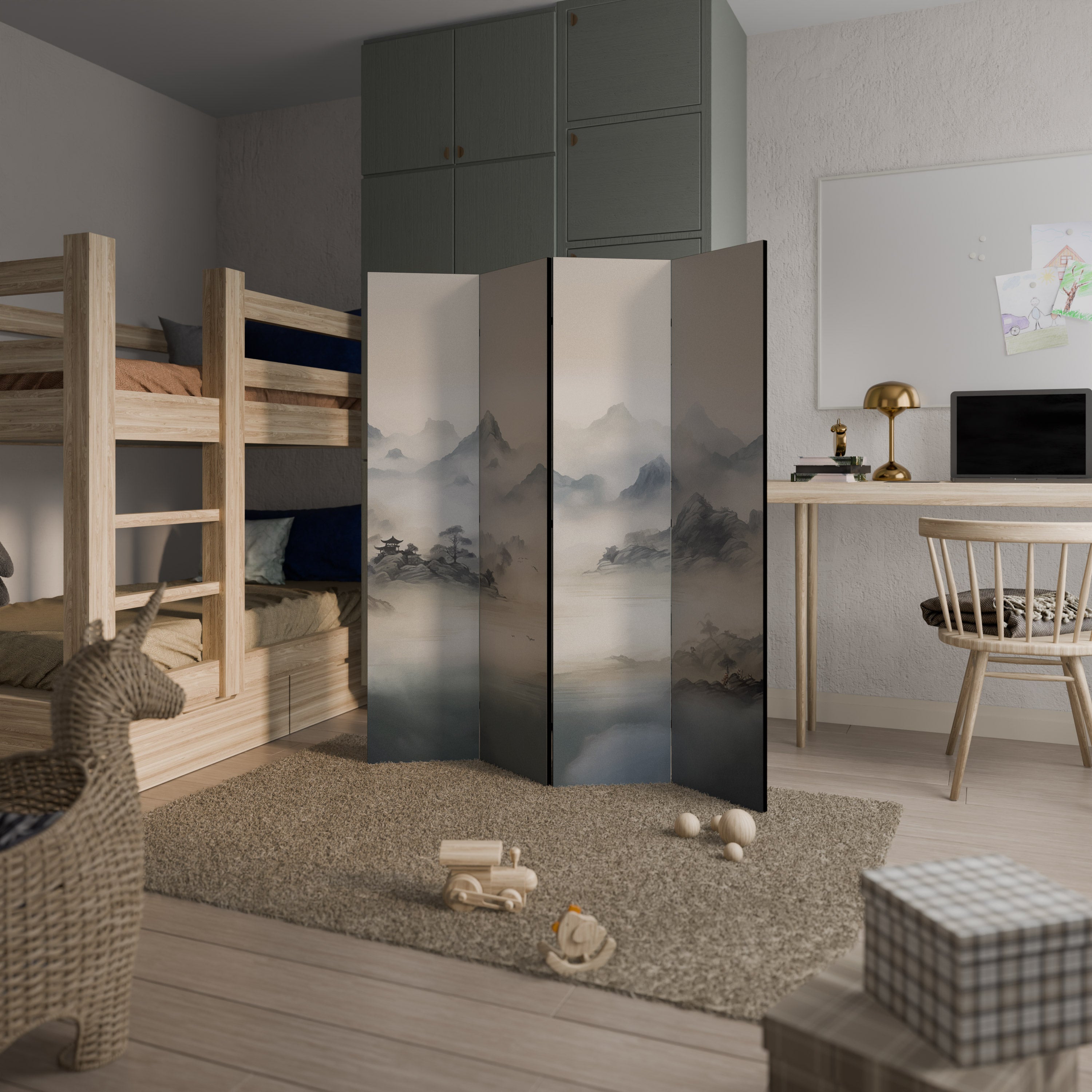 HIDDEN TEMPLE MIST Biombo de 4 paneles