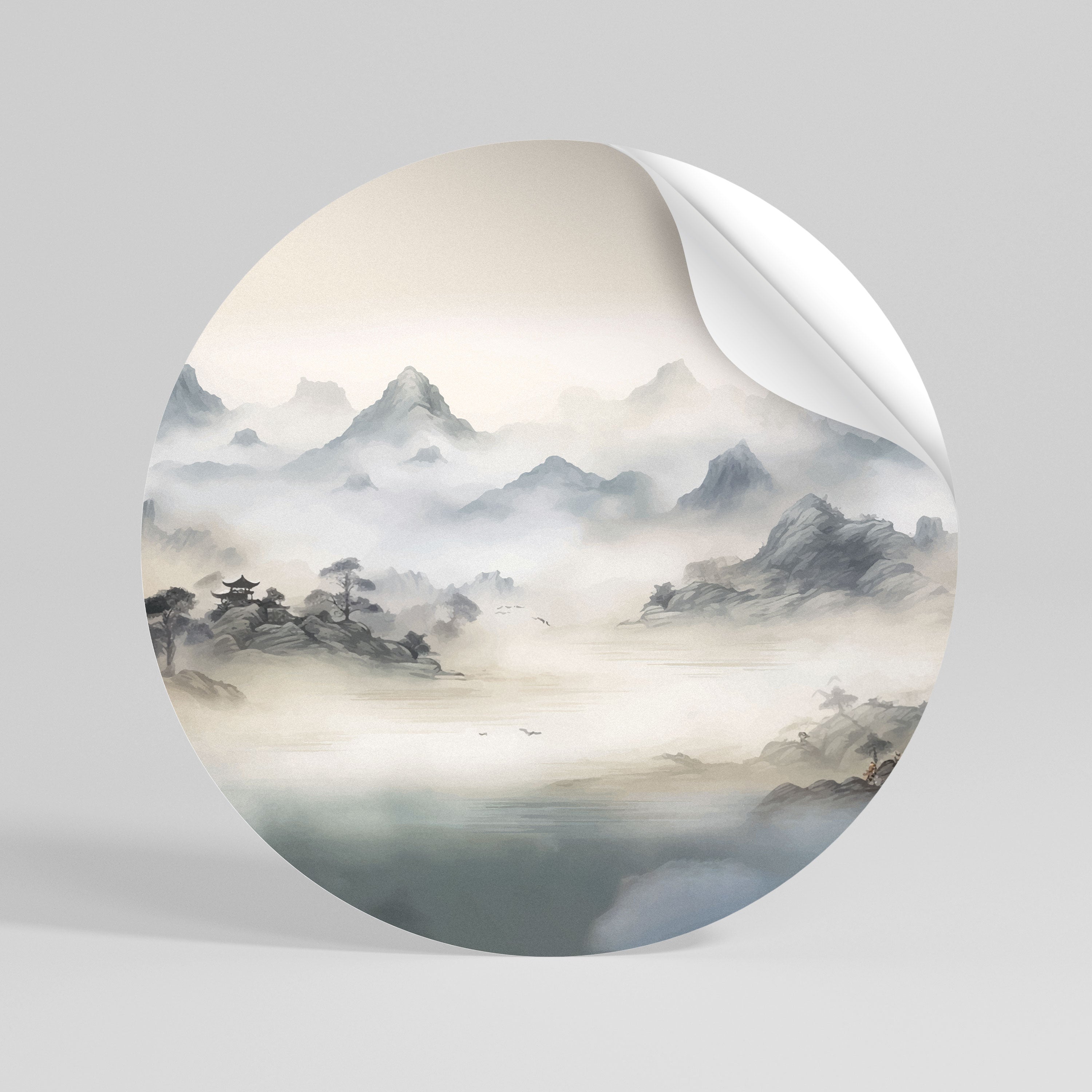 HIDDEN TEMPLE MIST Peel and Stick Round Sticker