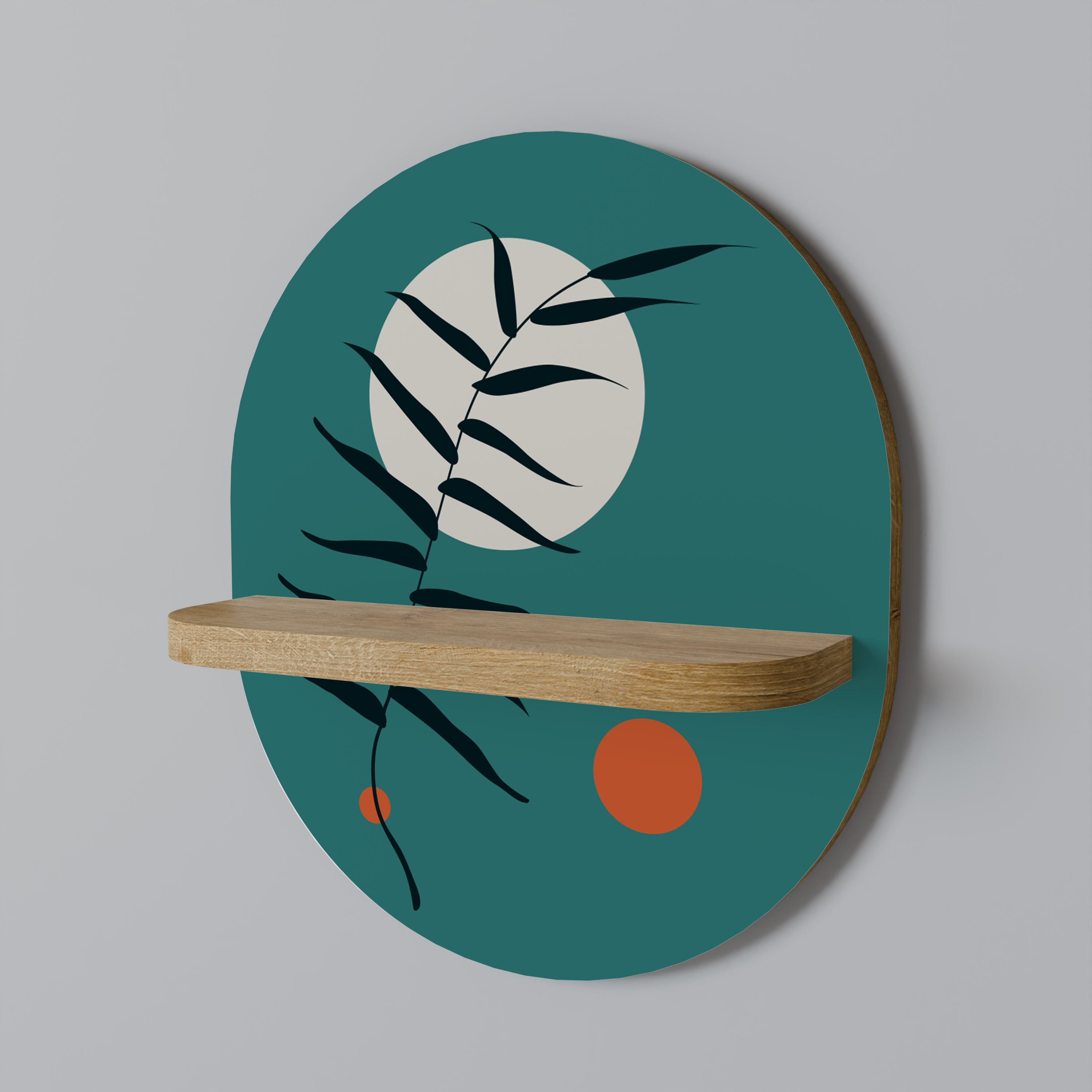 Estantería de arte ovalada HOJA MISTERIOSA en efecto roble