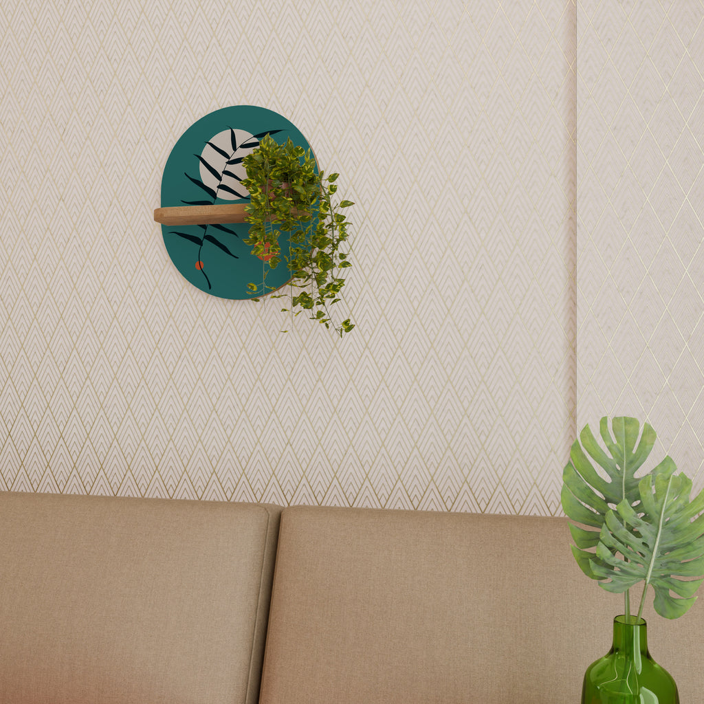 Estantería de arte ovalada HOJA MISTERIOSA en efecto roble