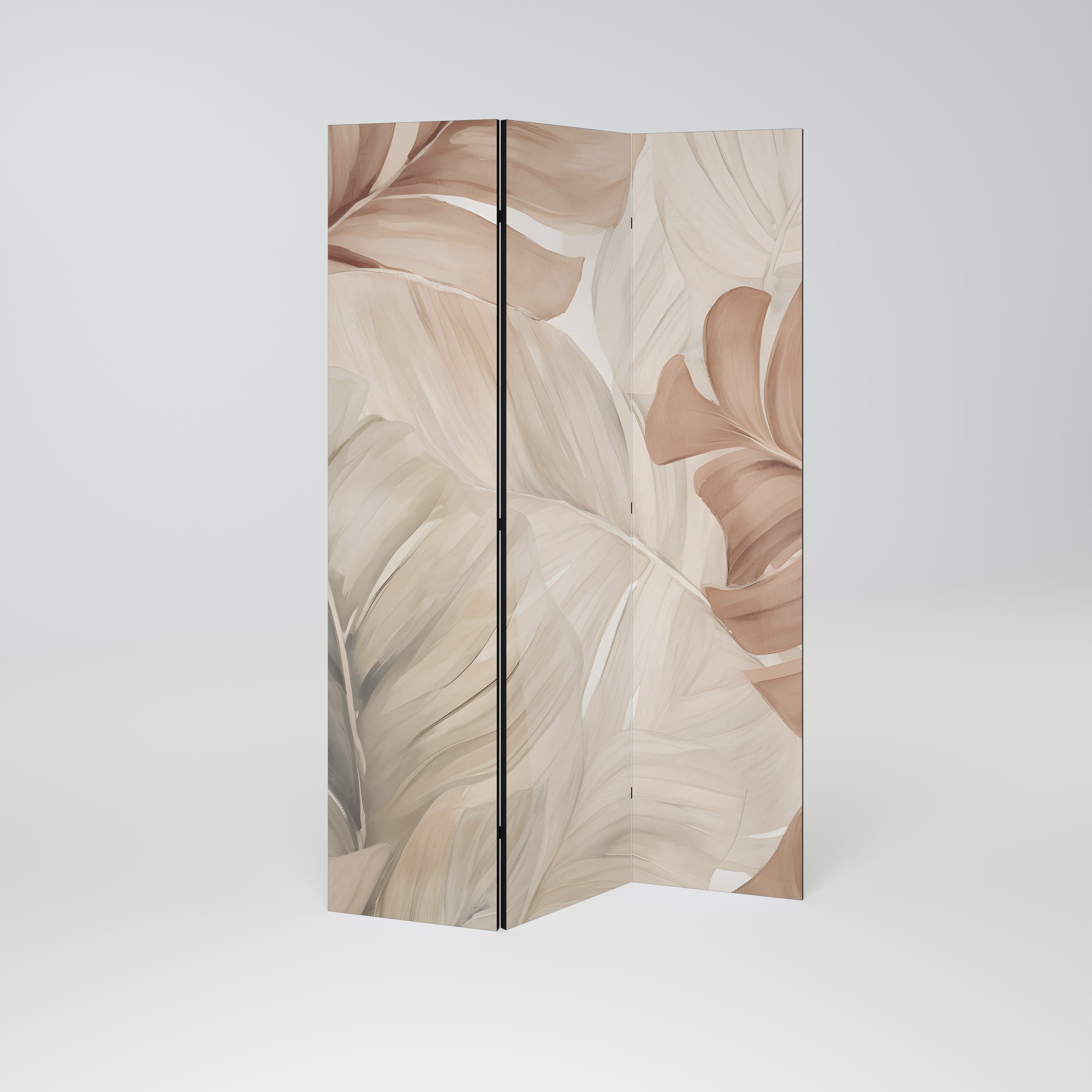 Biombo decorativo de 3 paneles con tonos suaves de follaje