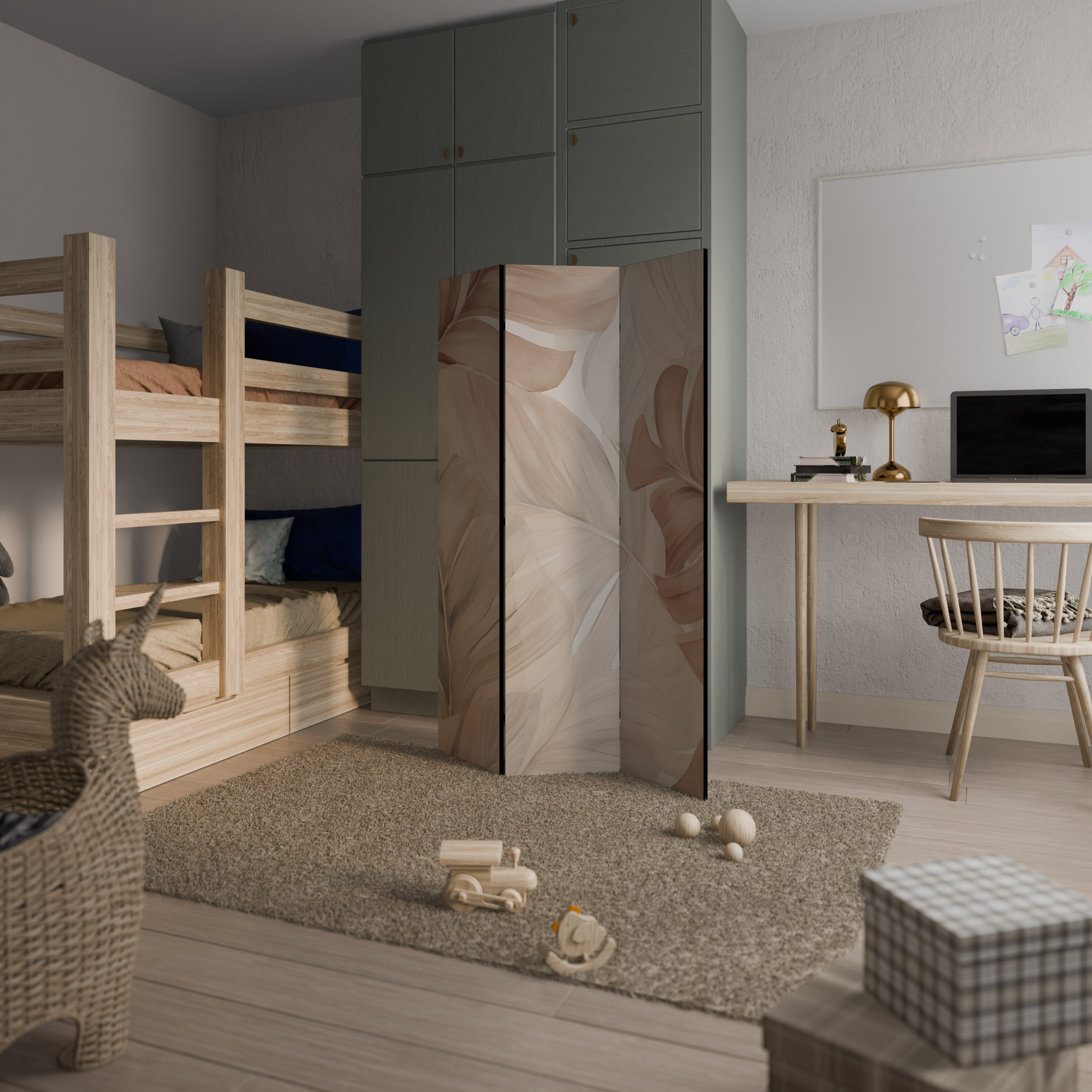 SOFT TONES OF FOLIAGE 3-Panel Room Divider