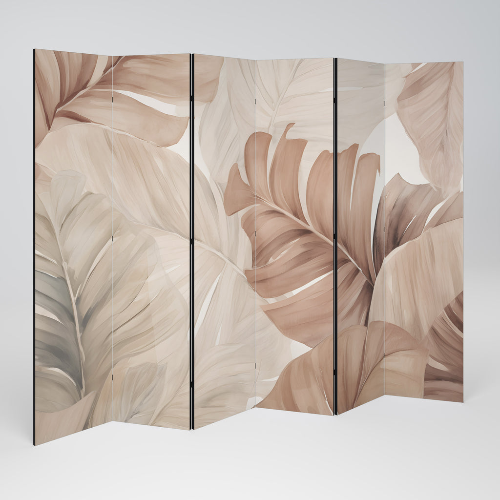 Biombo decorativo de 6 paneles con tonos suaves de follaje