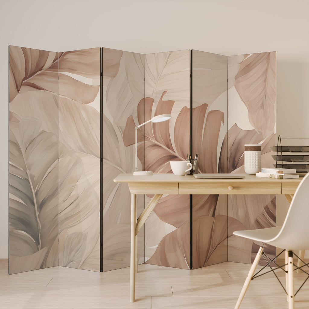 Biombo decorativo de 6 paneles con tonos suaves de follaje