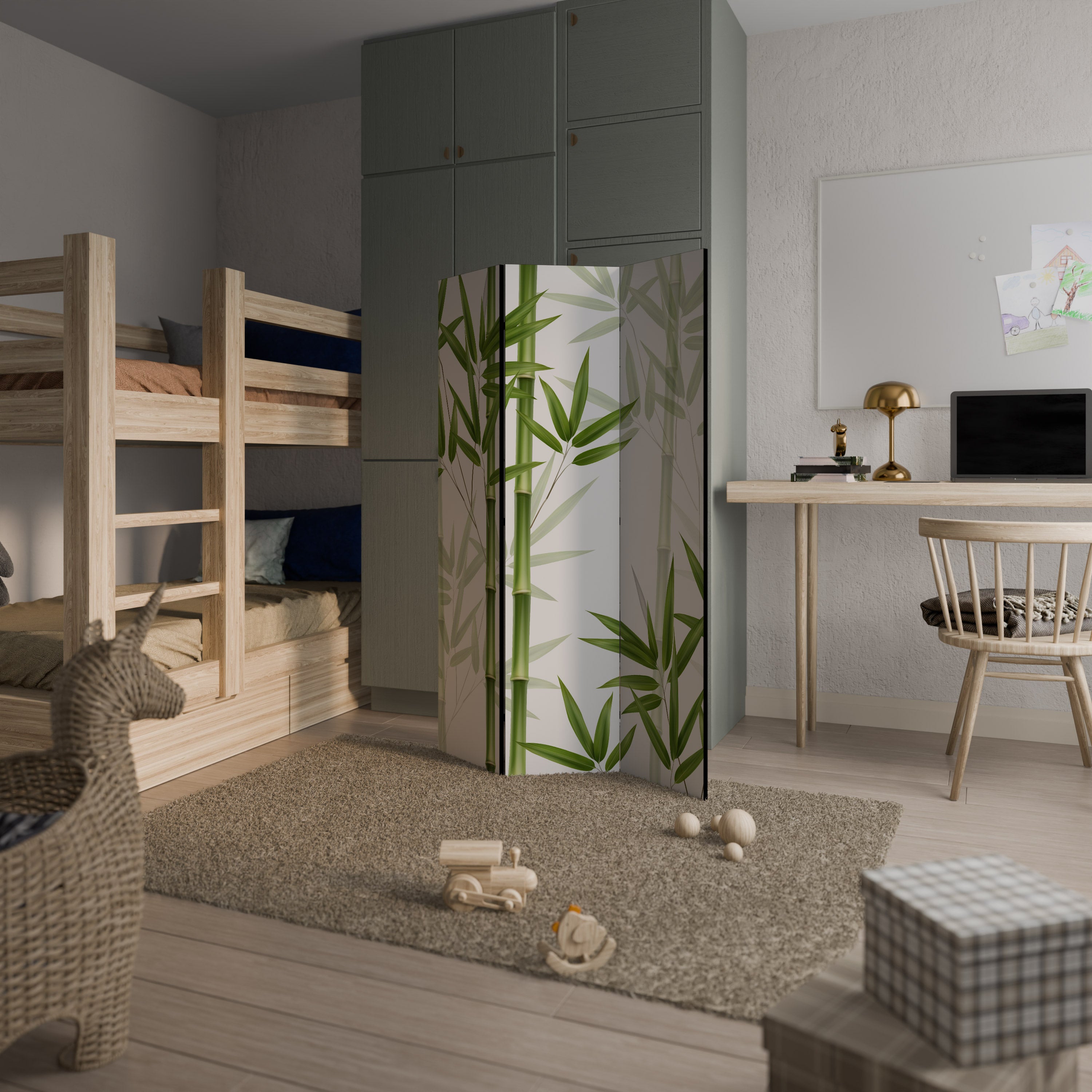 Biombo decorativo de 3 paneles SERENE BAMBOO WHISPERS