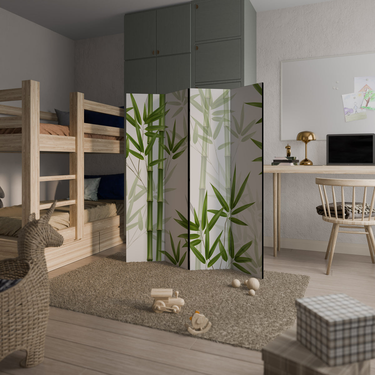 SERENE BAMBOO WHISPERS Biombo de 4 paneles