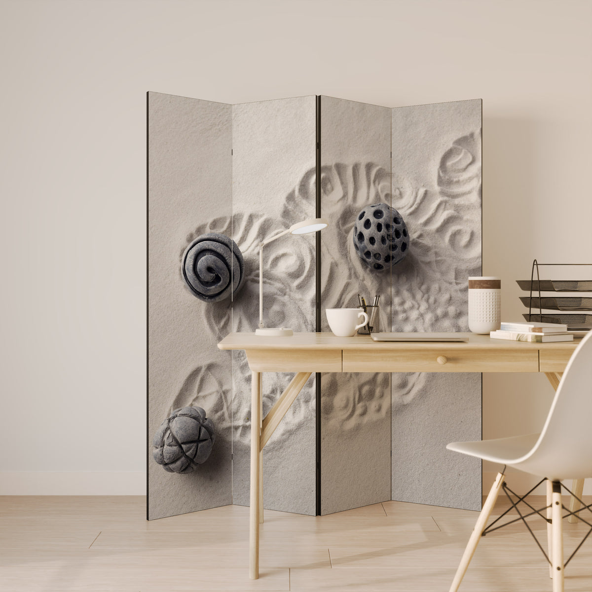 SAND SCULPTED SERENITY 4-Panel Room Divider