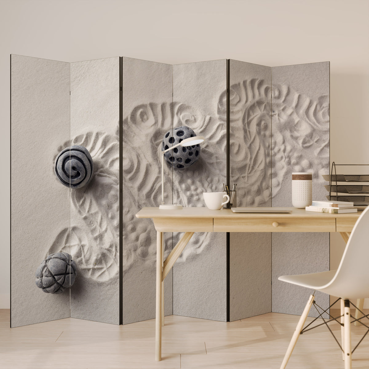 SAND SCULPTED SERENITY Biombo de 6 paneles