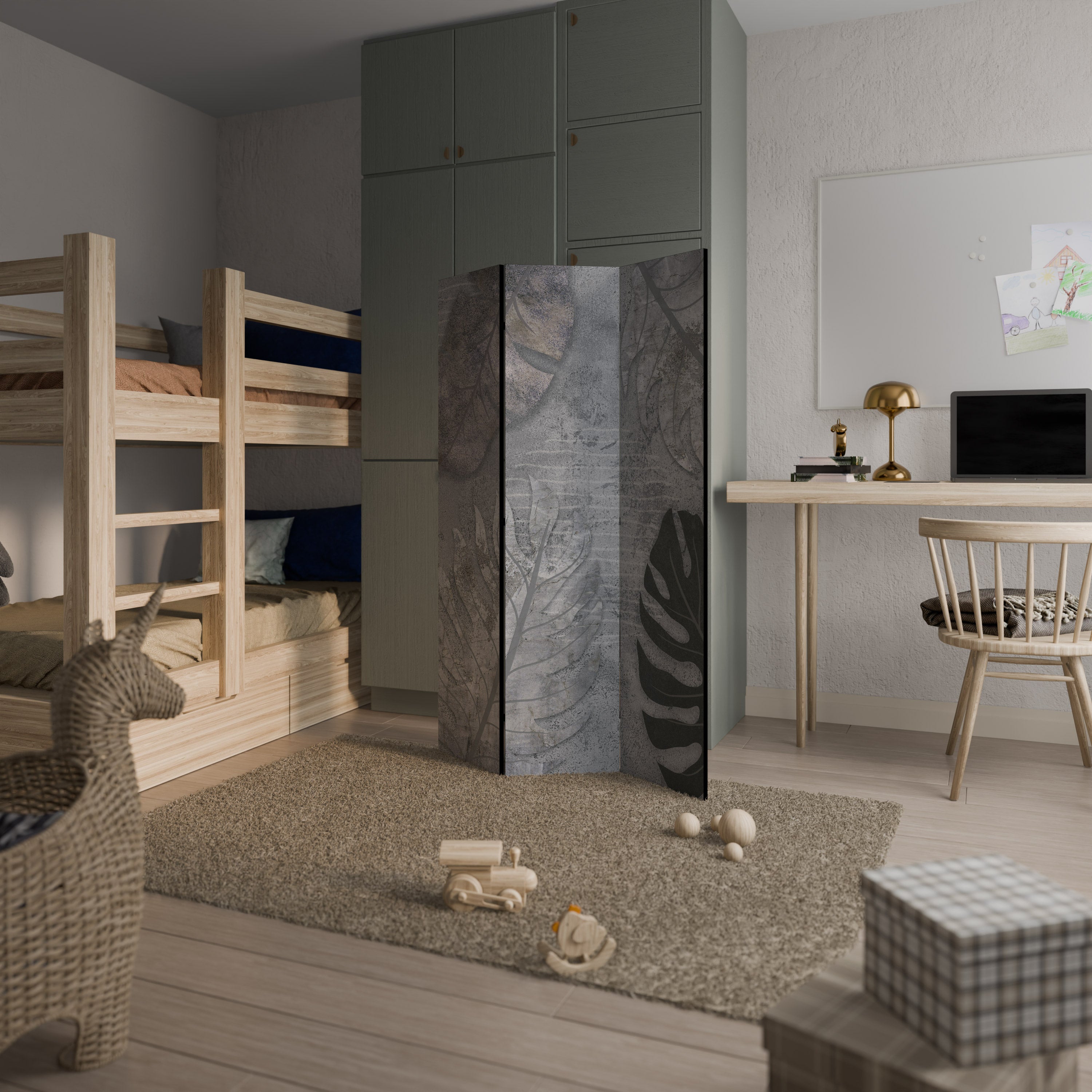 Biombo decorativo de 3 paneles VINTAGE GREENERY