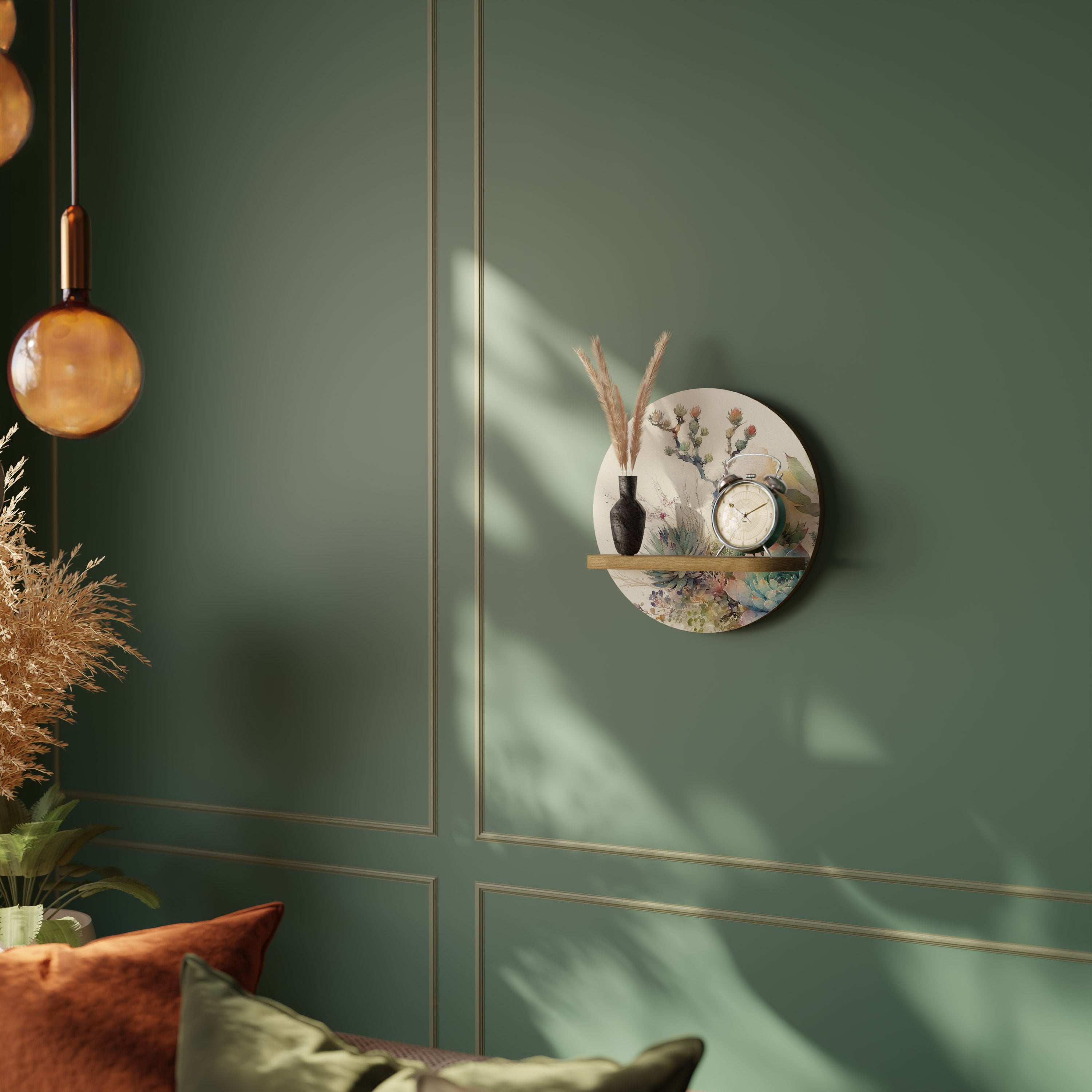 Estantería de arte redonda SECRET GARDEN con efecto roble