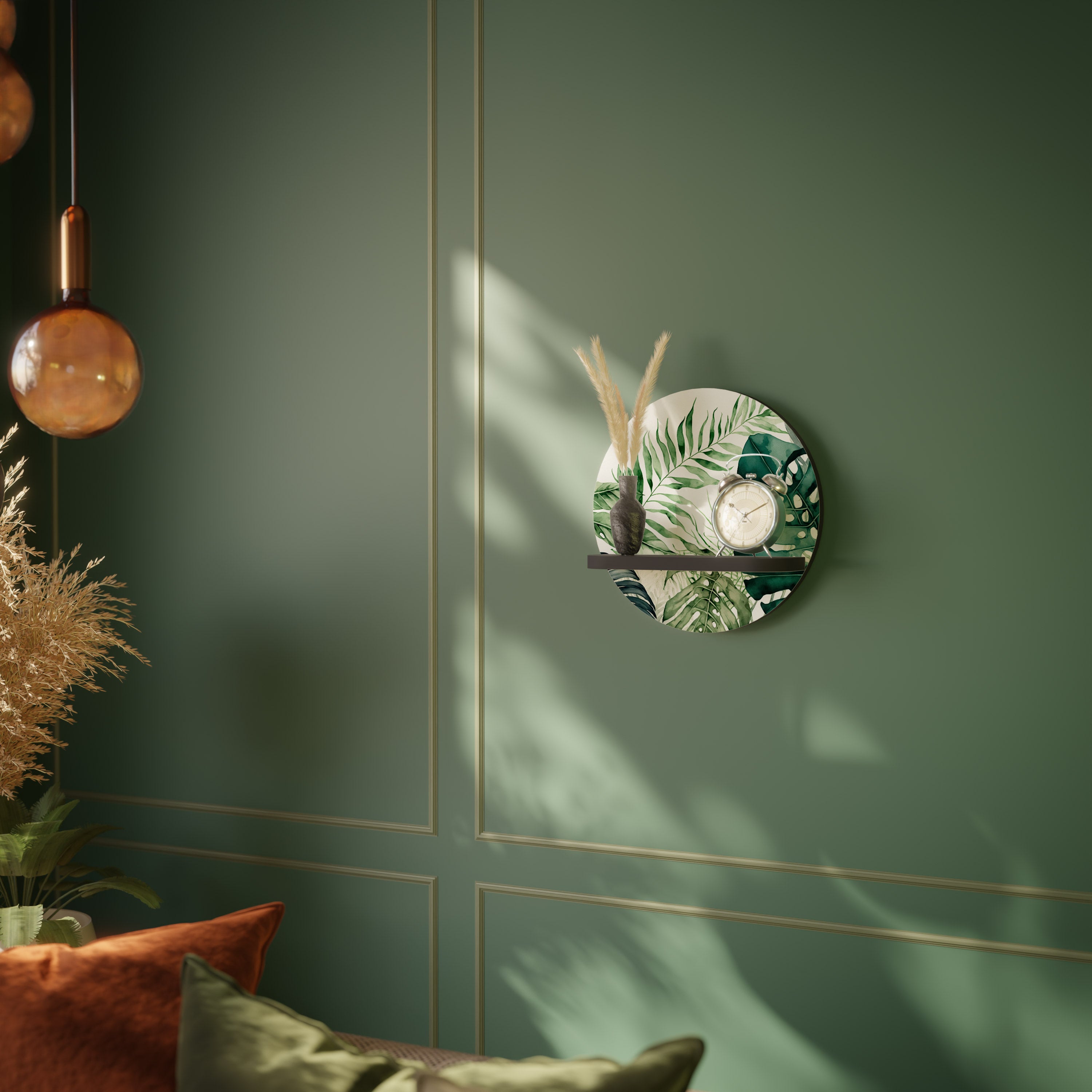 MONSTERA DREAM Round Art Shelf In Black Finish