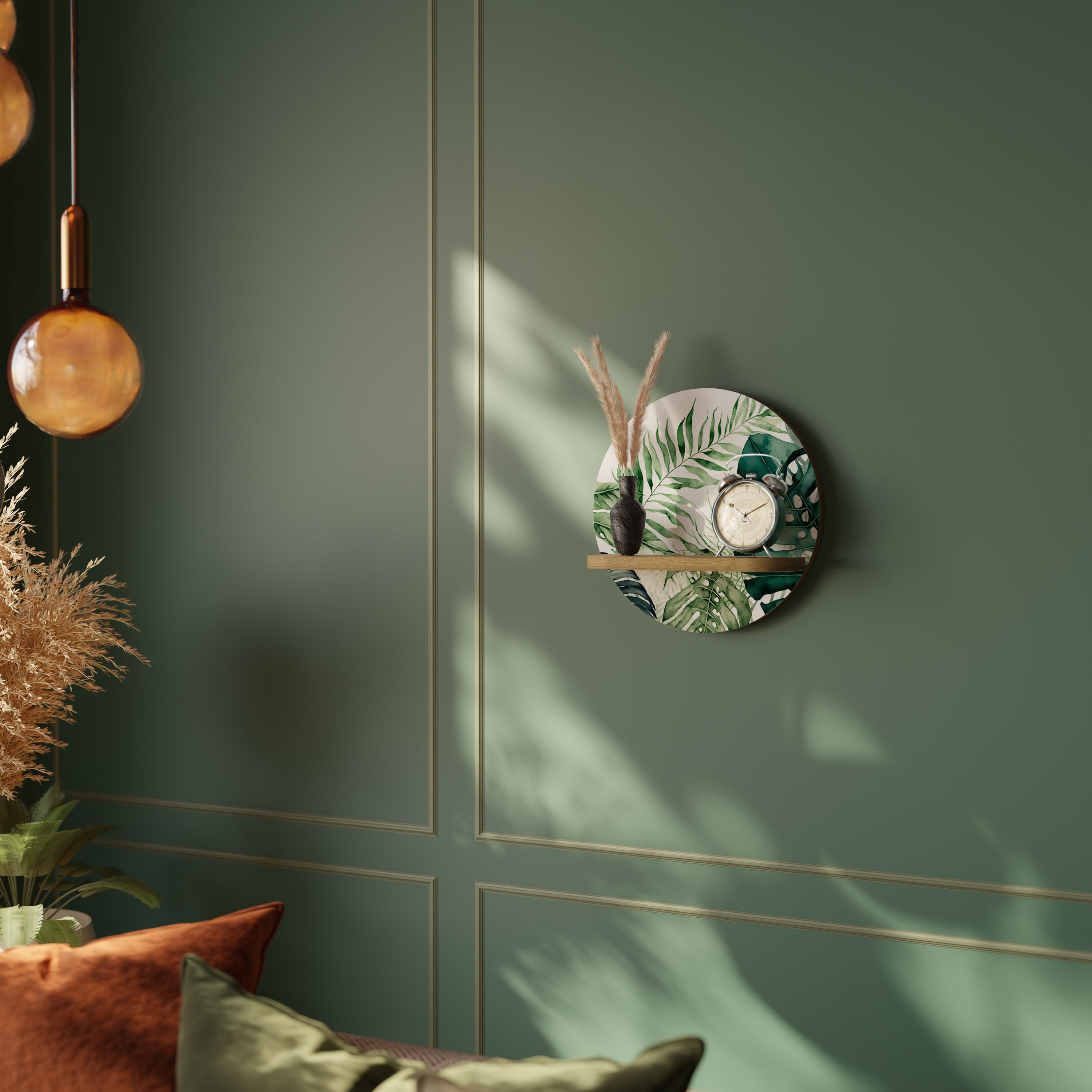 Estantería de arte redonda MONSTERA DREAM con efecto roble