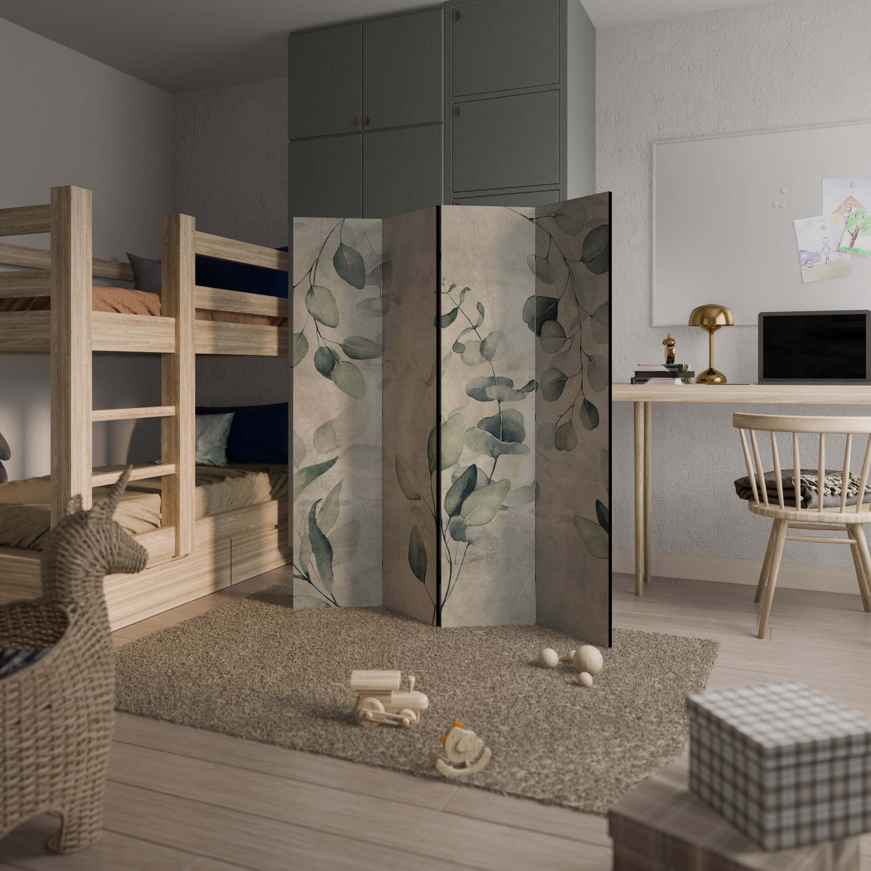 Biombo decorativo de 4 paneles con elegancia en tonos terrosos