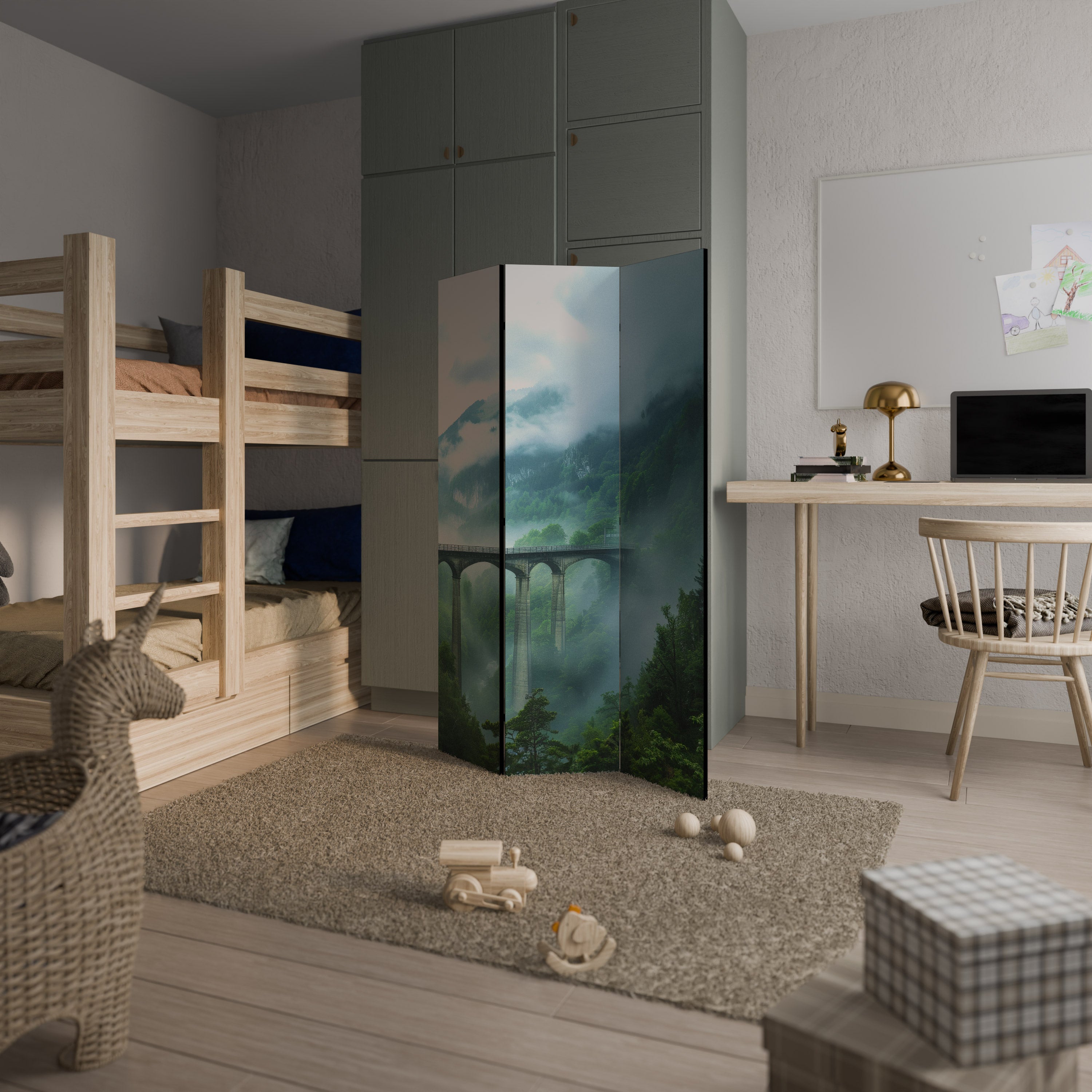 MISTY MOUNTAIN BRIDGES Biombo de 3 paneles