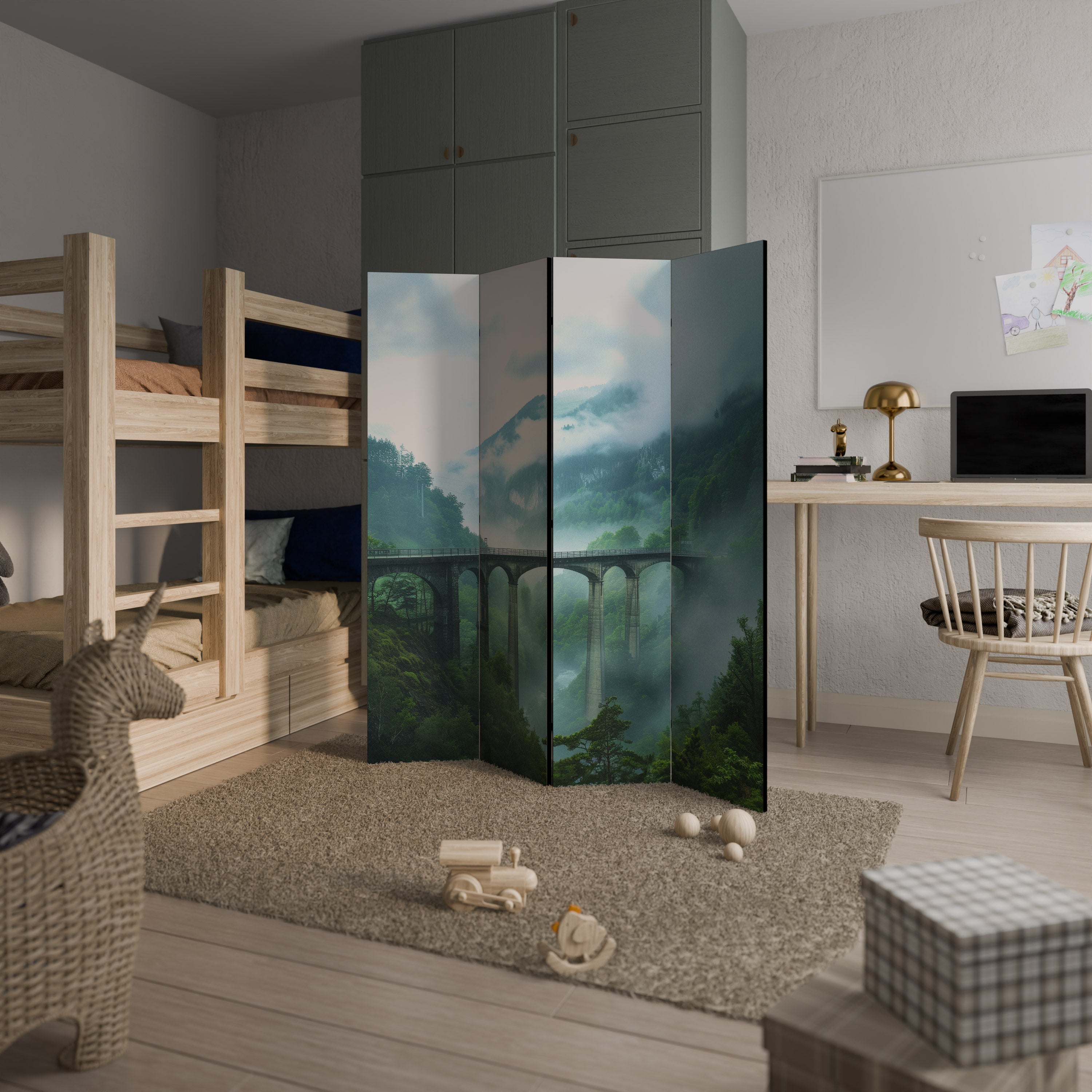 MISTY MOUNTAIN BRIDGES 4-Panel Room Divider