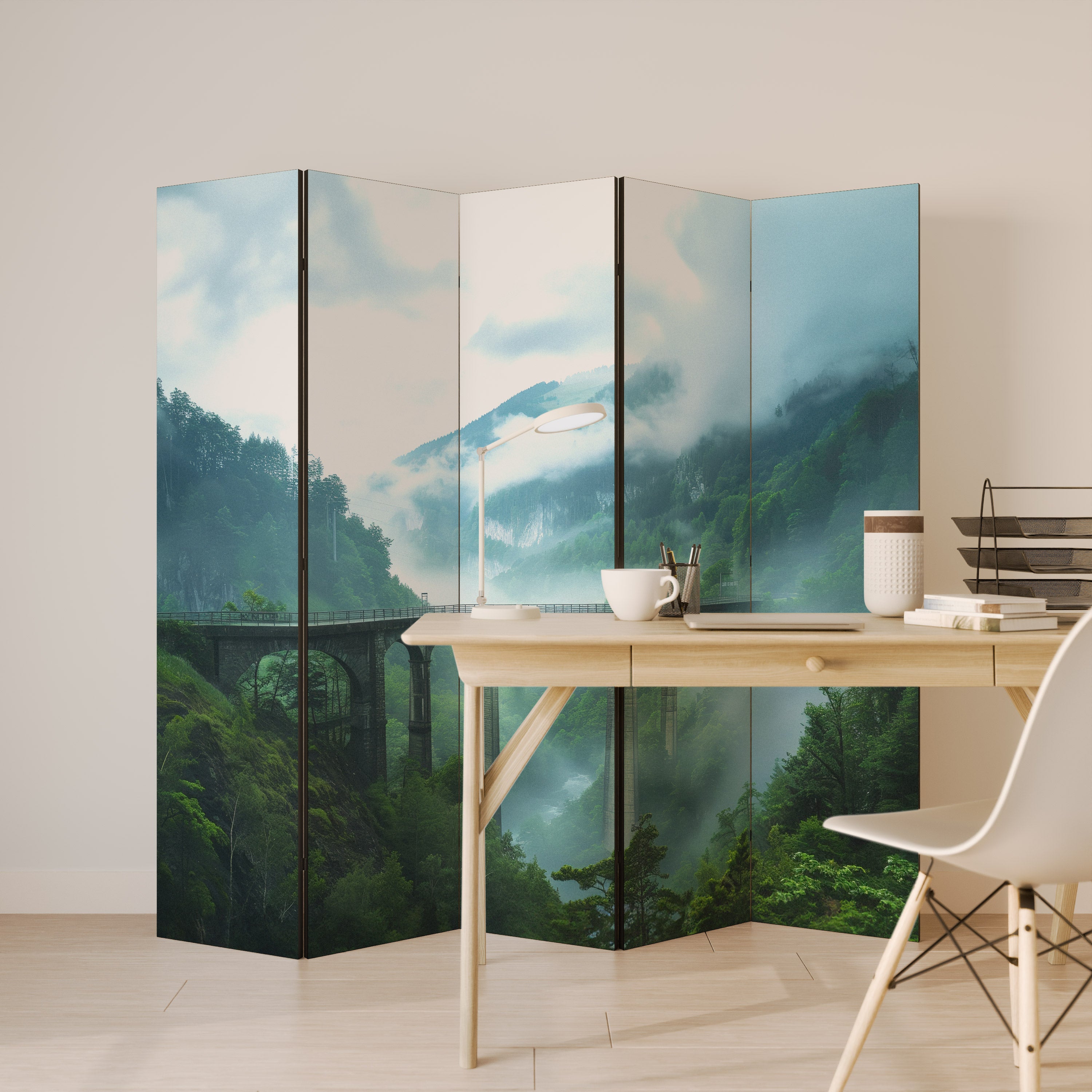 MISTY MOUNTAIN BRIDGES Biombo de 5 paneles