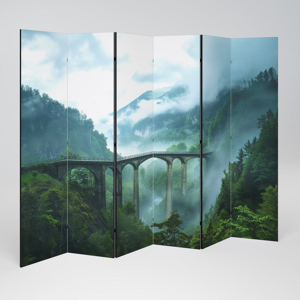 Biombo decorativo de 6 paneles MISTY MOUNTAIN BRIDGES