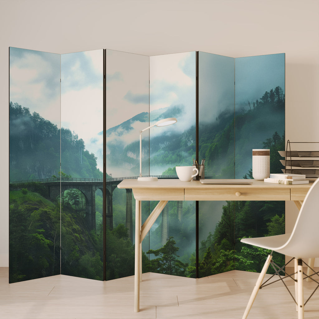 Biombo decorativo de 6 paneles MISTY MOUNTAIN BRIDGES