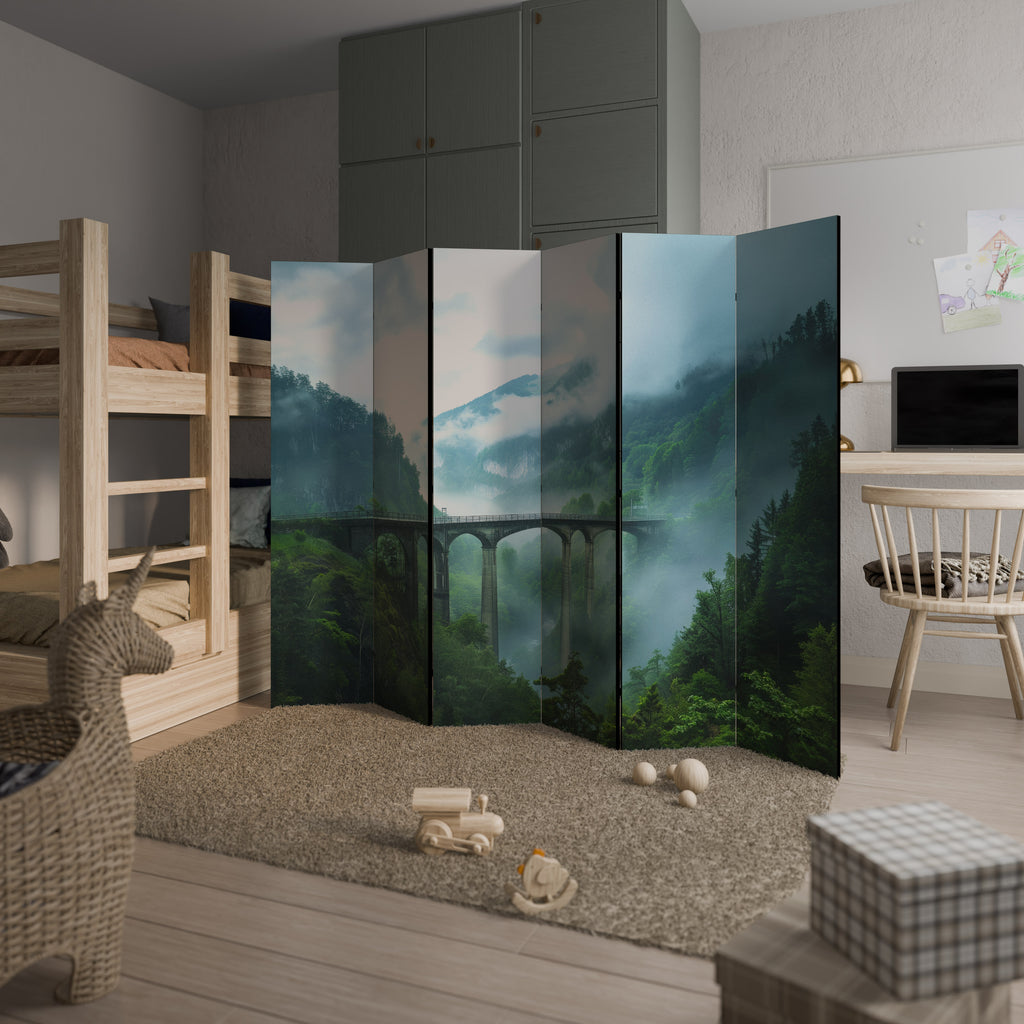 Biombo decorativo de 6 paneles MISTY MOUNTAIN BRIDGES