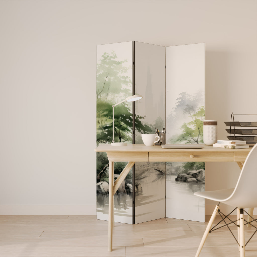 HARMONIOUS WATERSCAPE SCENE Biombo de 3 paneles