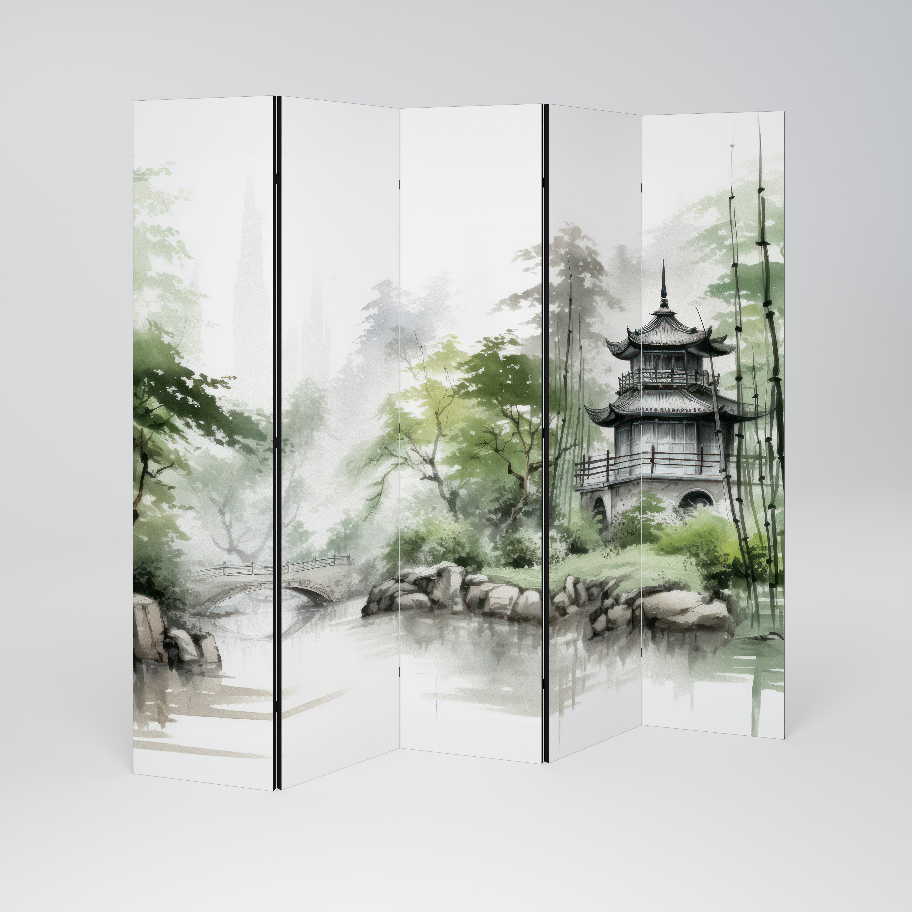 HARMONIOUS WATERSCAPE SCENE Decorative 5-Panel Room Divider
