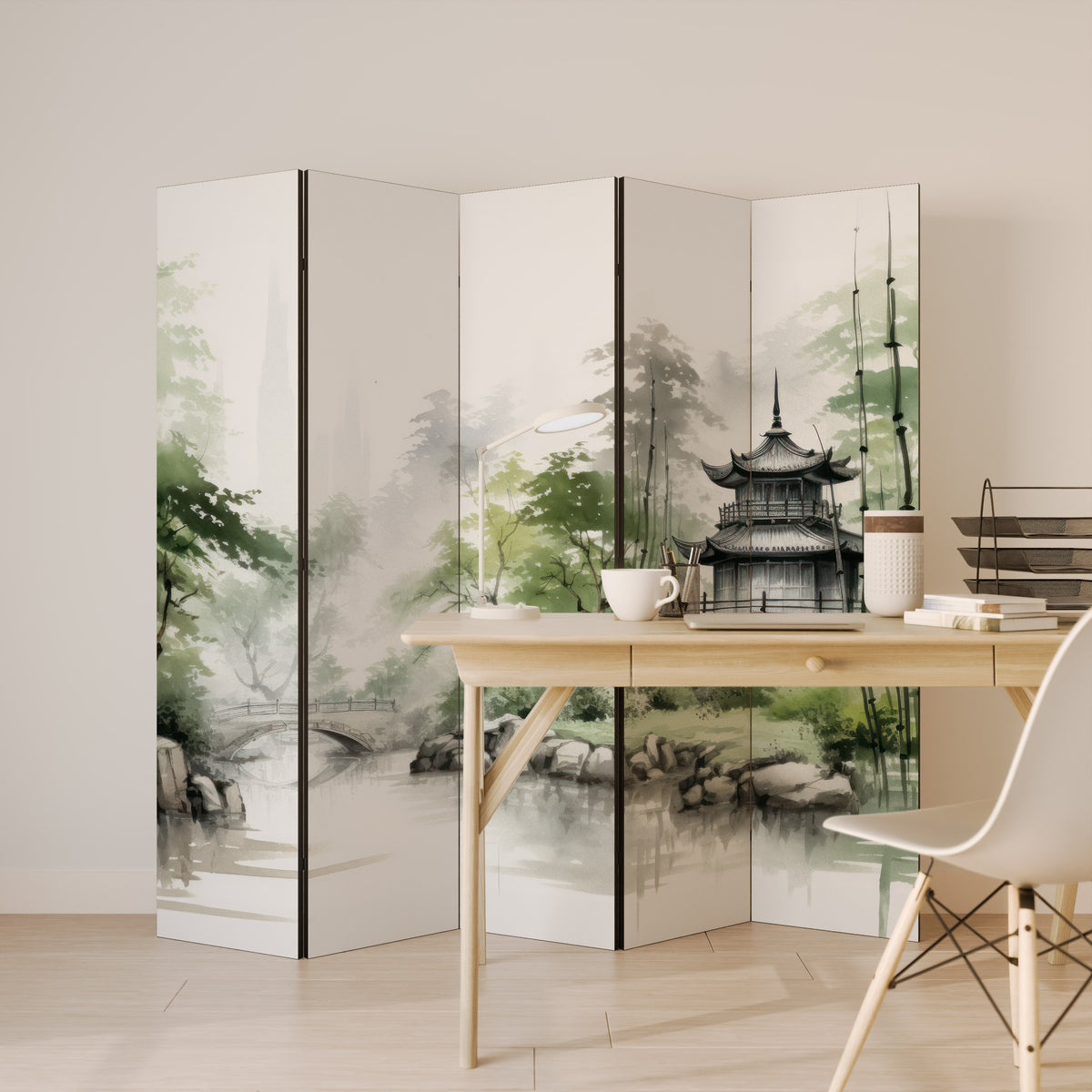 HARMONIOUS WATERSCAPE SCENE Biombo de 5 paneles