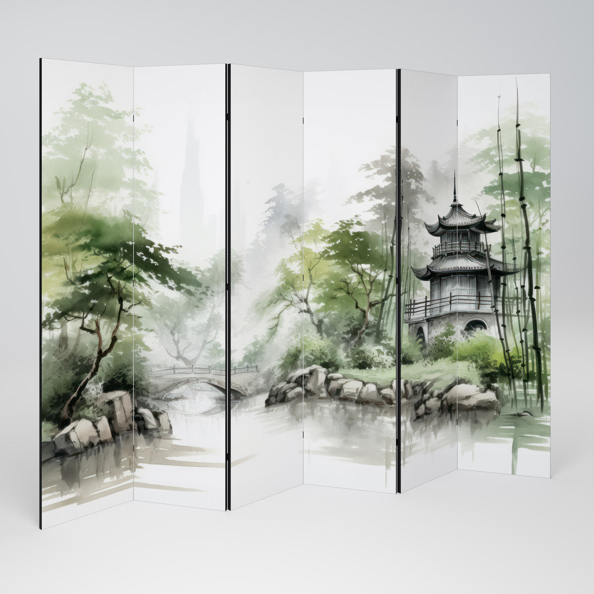 HARMONIOUS WATERSCAPE SCENE Biombo de 6 paneles