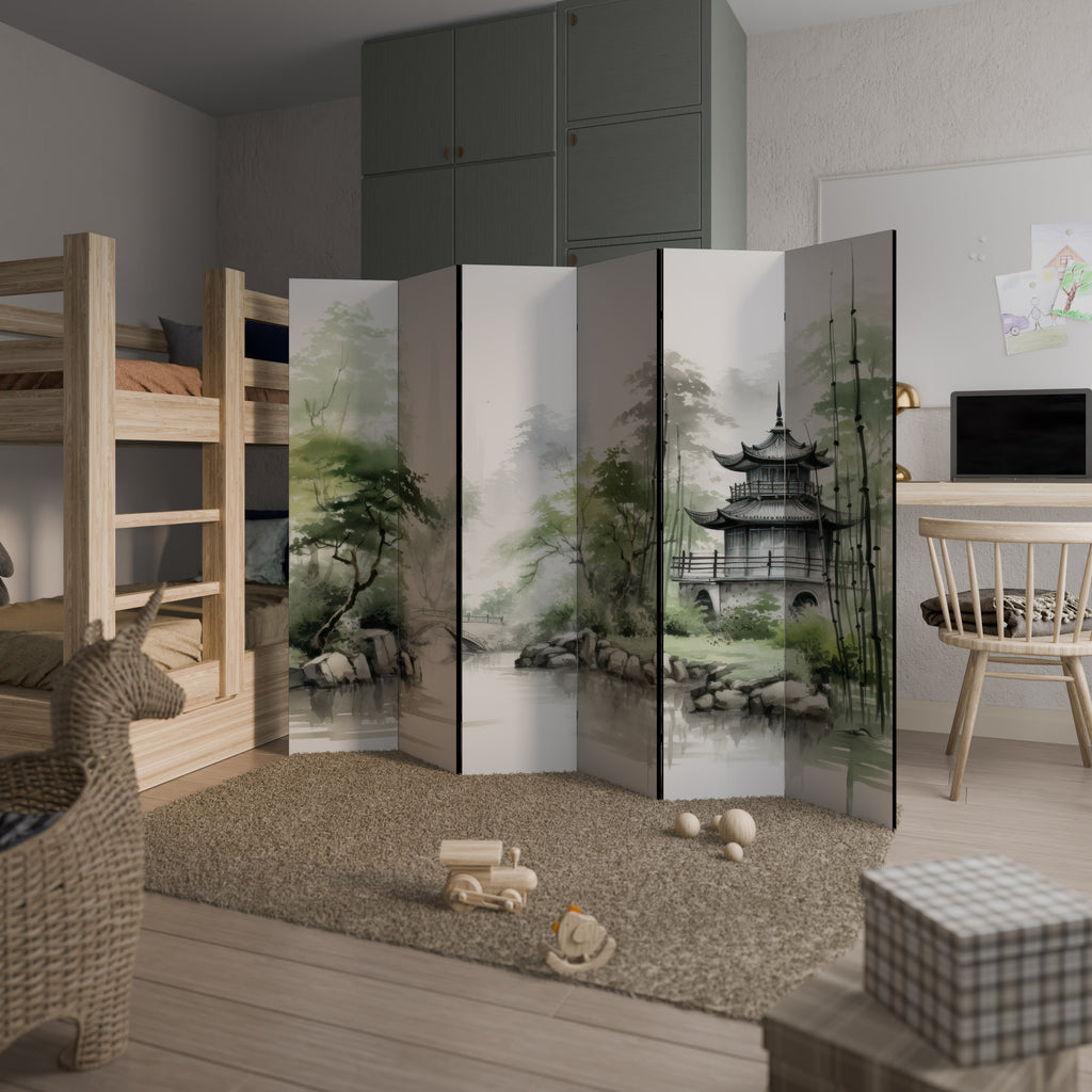 Divisor de ambientes decorativo de 6 paneles "PAISAJE ACUÁTICO ARMONIOSO"
