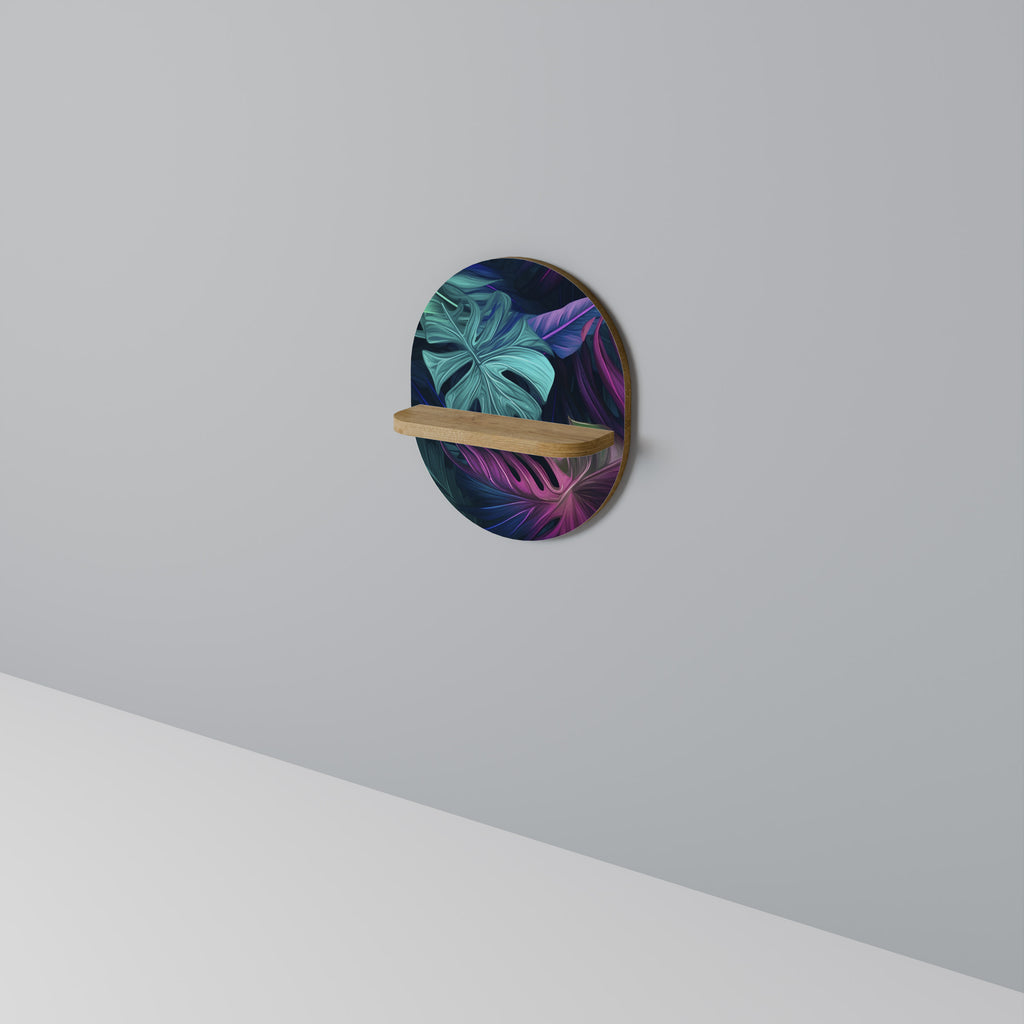 PSYCHODELIC MONSTERA Oval Art Shelf In Oak Effect